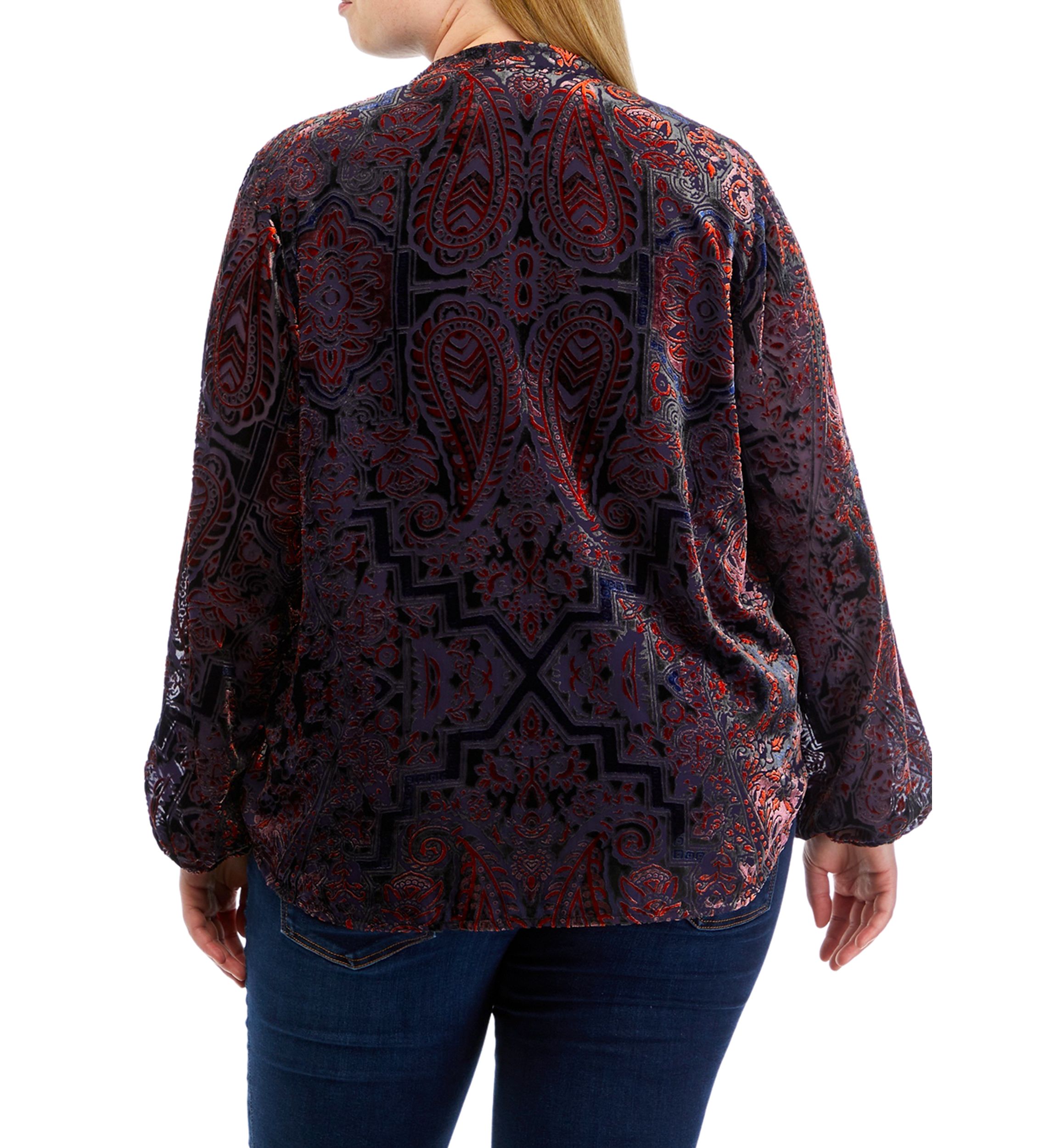 Plus Size Long Sleeve Split Neck Button Down Blouse