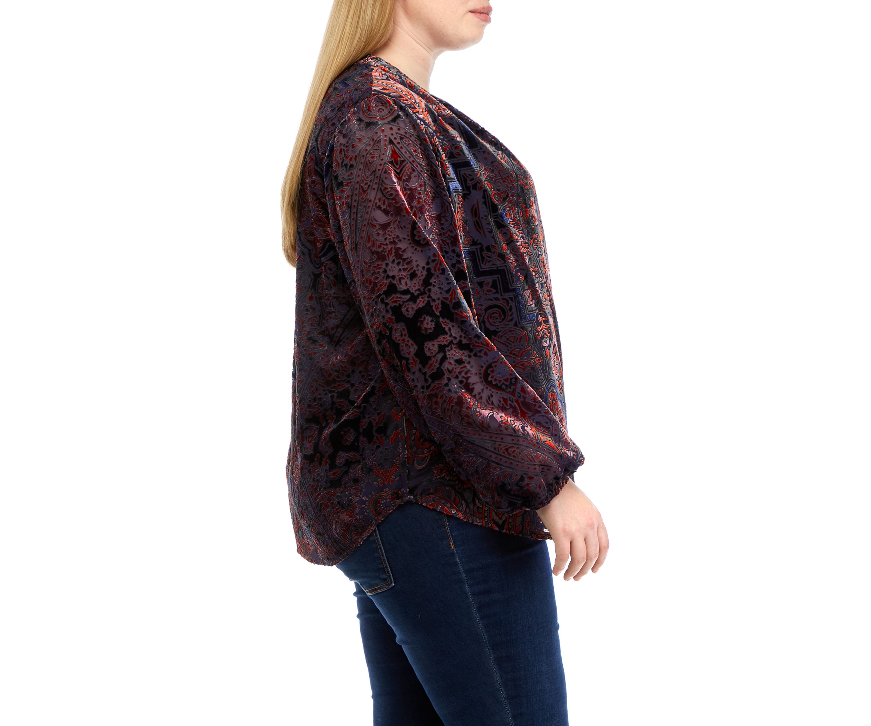 Plus Size Long Sleeve Split Neck Button Down Blouse