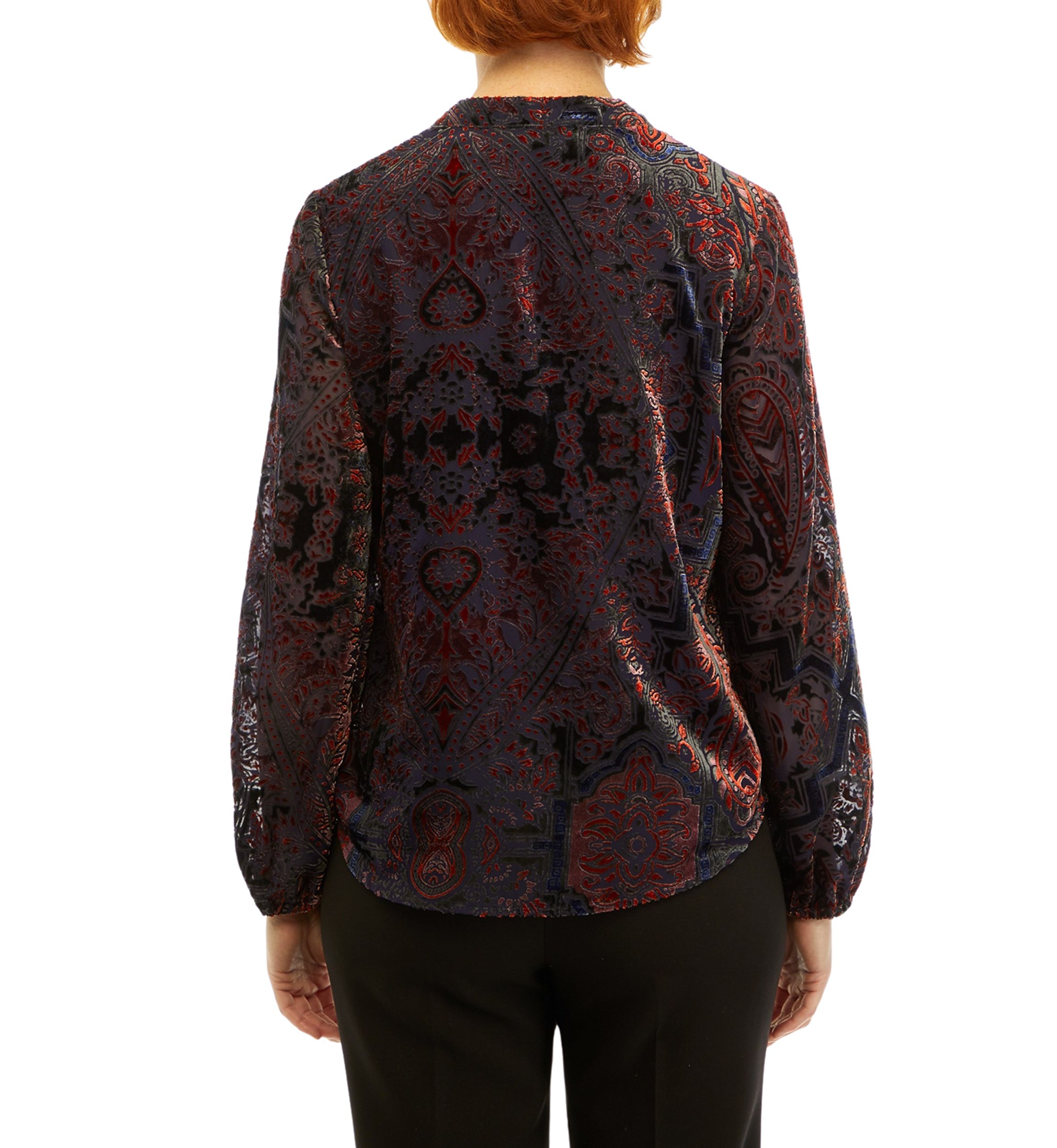 Womens Paisley Printed Burnout Blouse