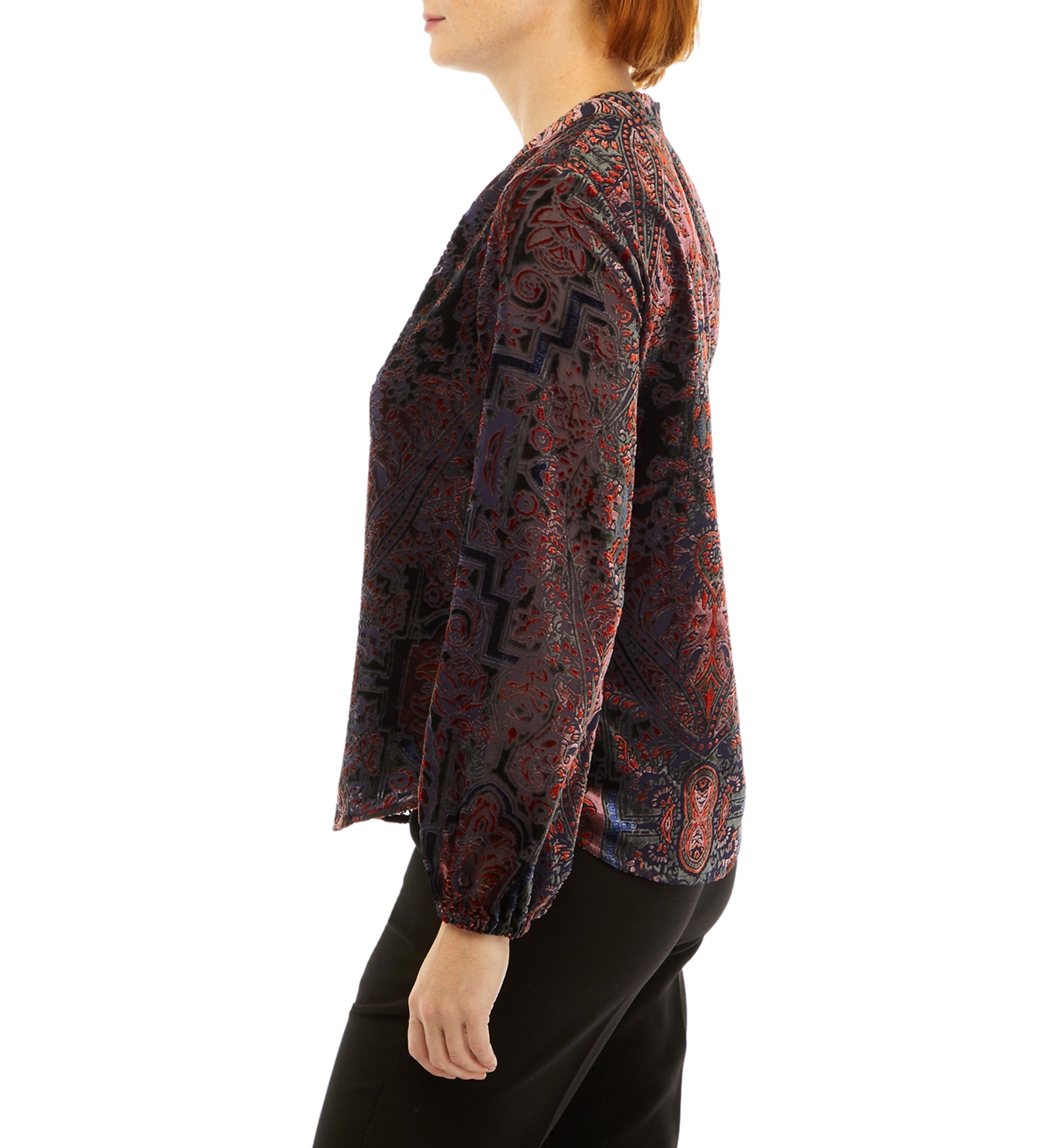Womens Paisley Printed Burnout Blouse