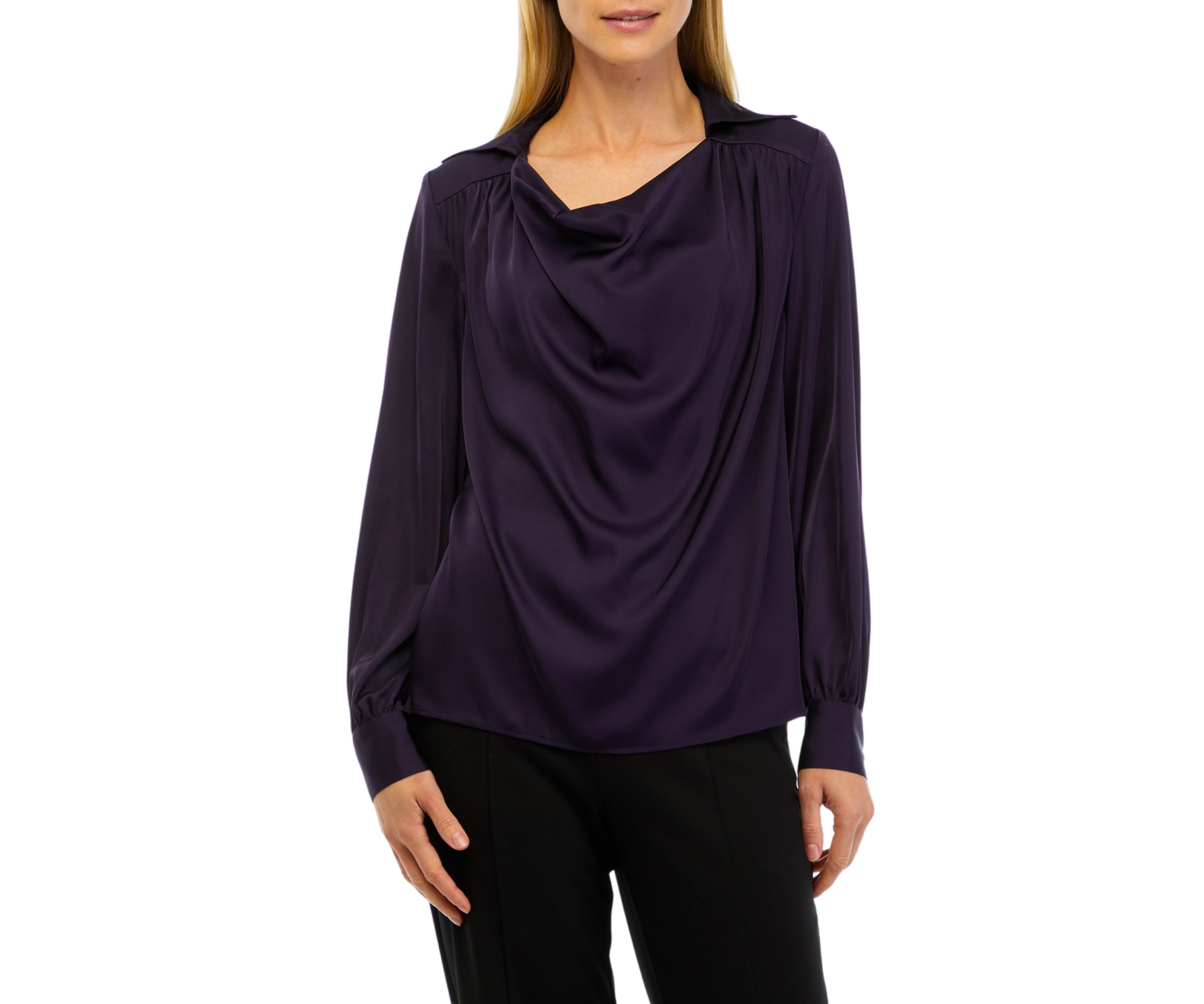 Womens Cowl Neck Satin Blouse