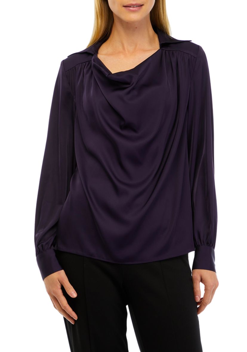 Womens Cowl Neck Satin Blouse