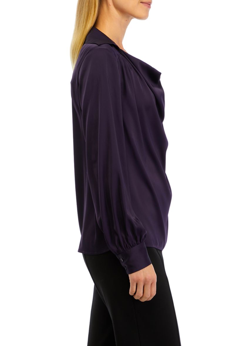 Womens Cowl Neck Satin Blouse