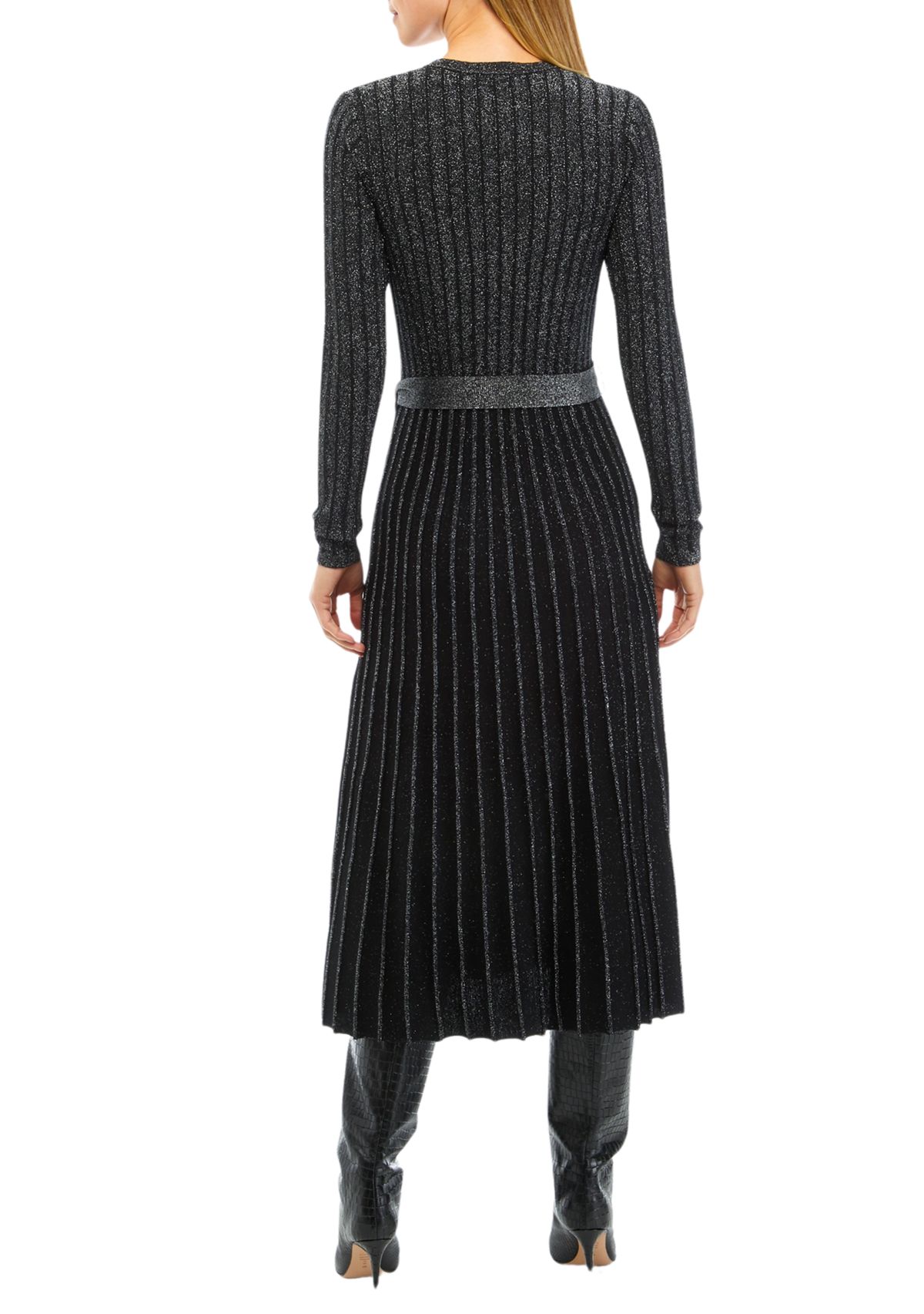 Womens Surplice Pleated Sweater Dress
