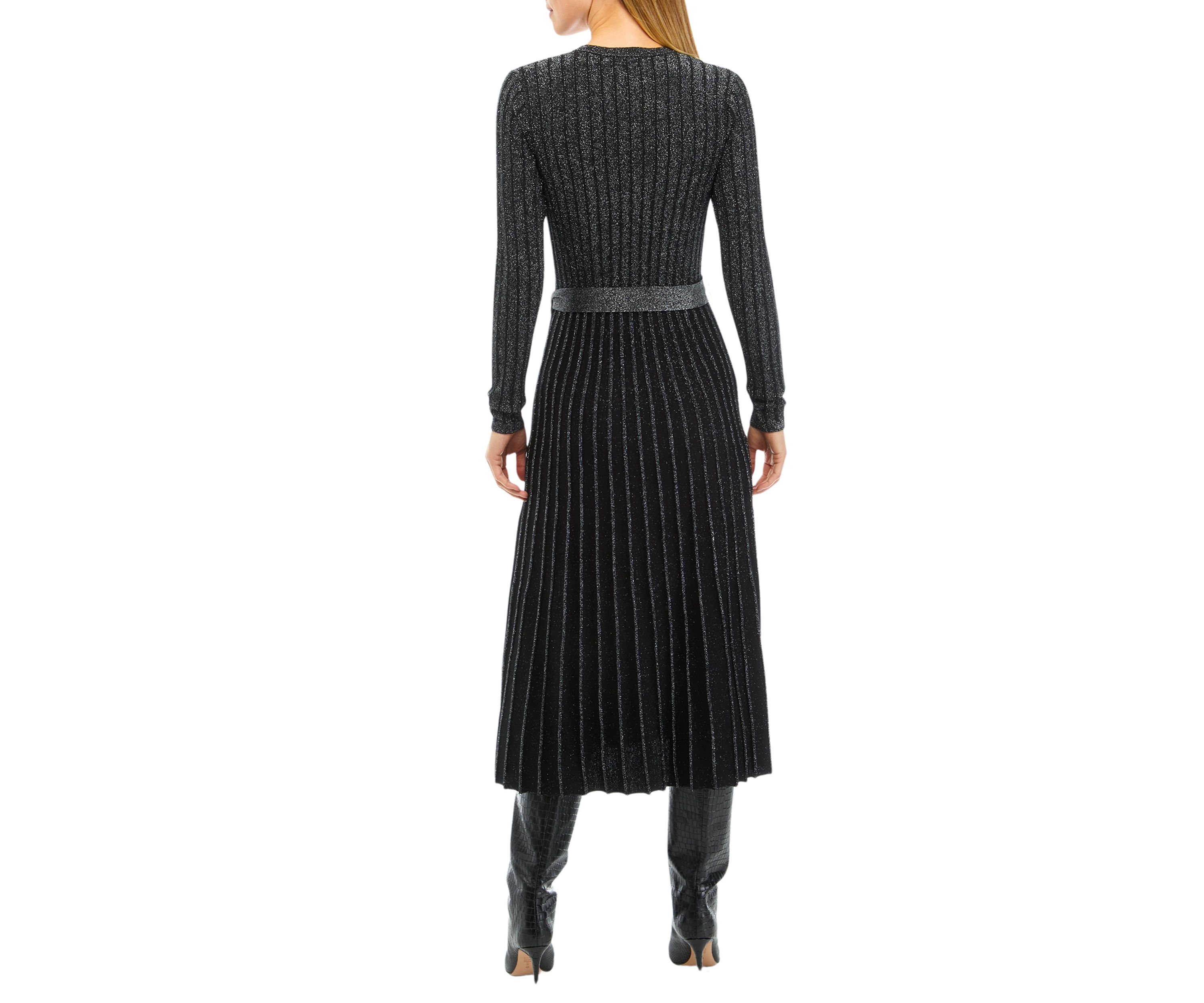 Womens Surplice Pleated Sweater Dress