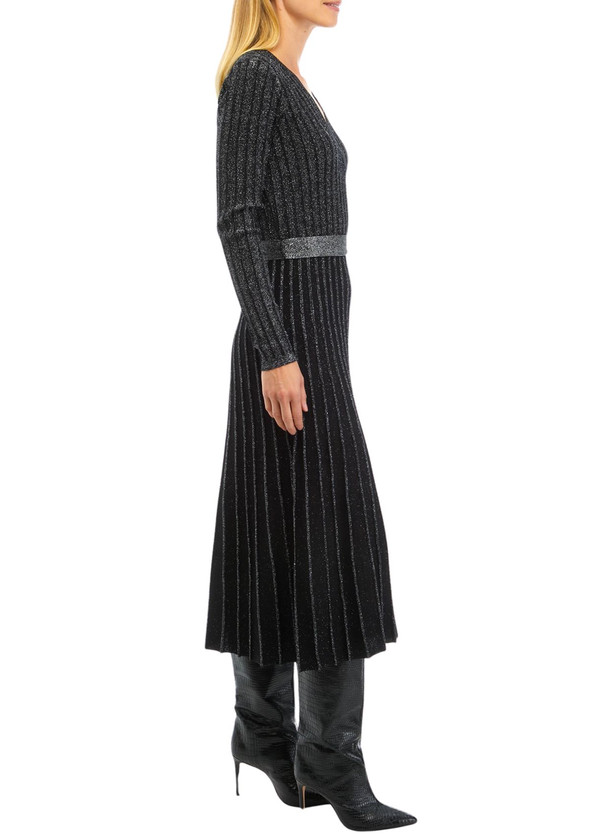 Womens Surplice Pleated Sweater Dress