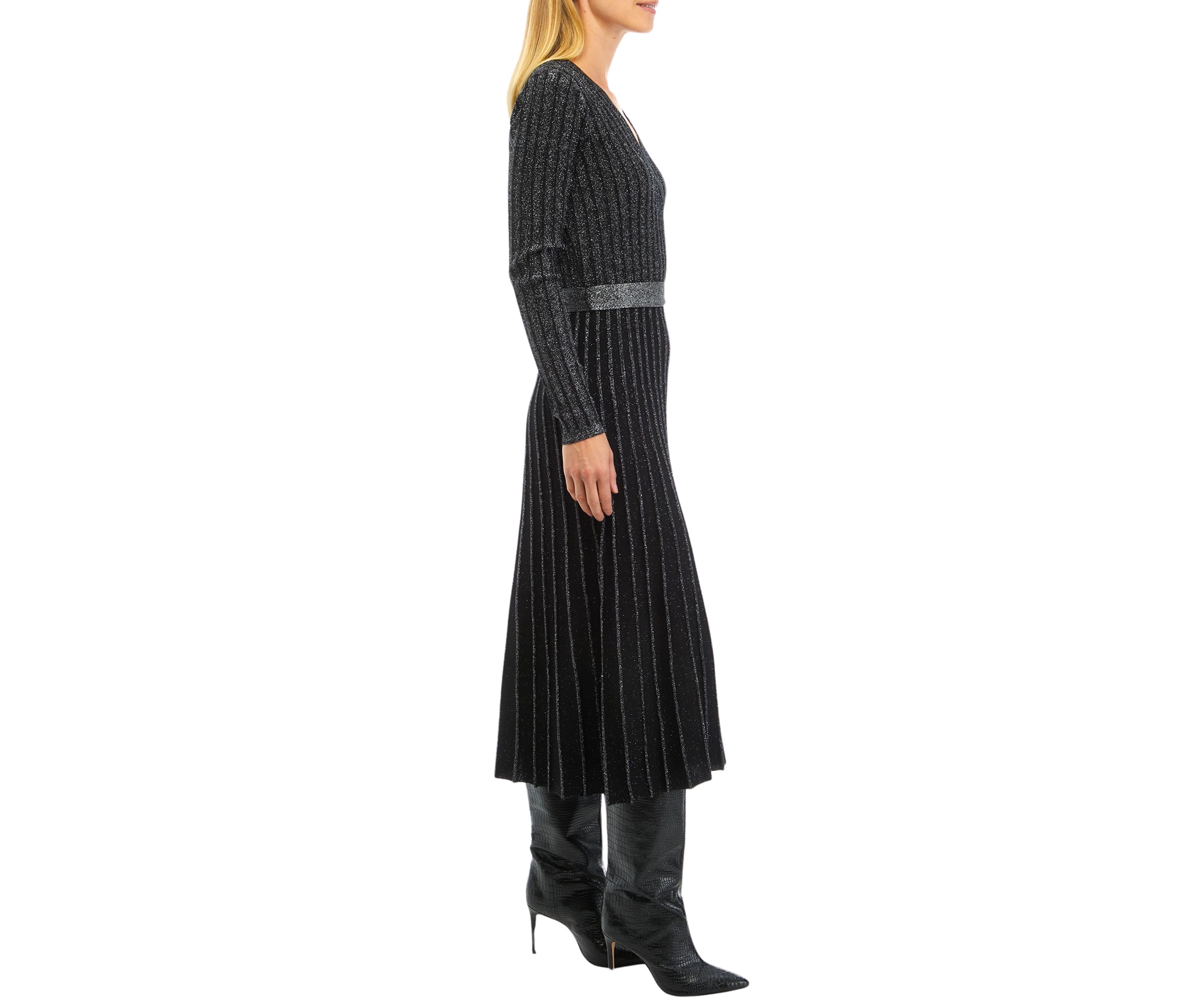 Womens Surplice Pleated Sweater Dress