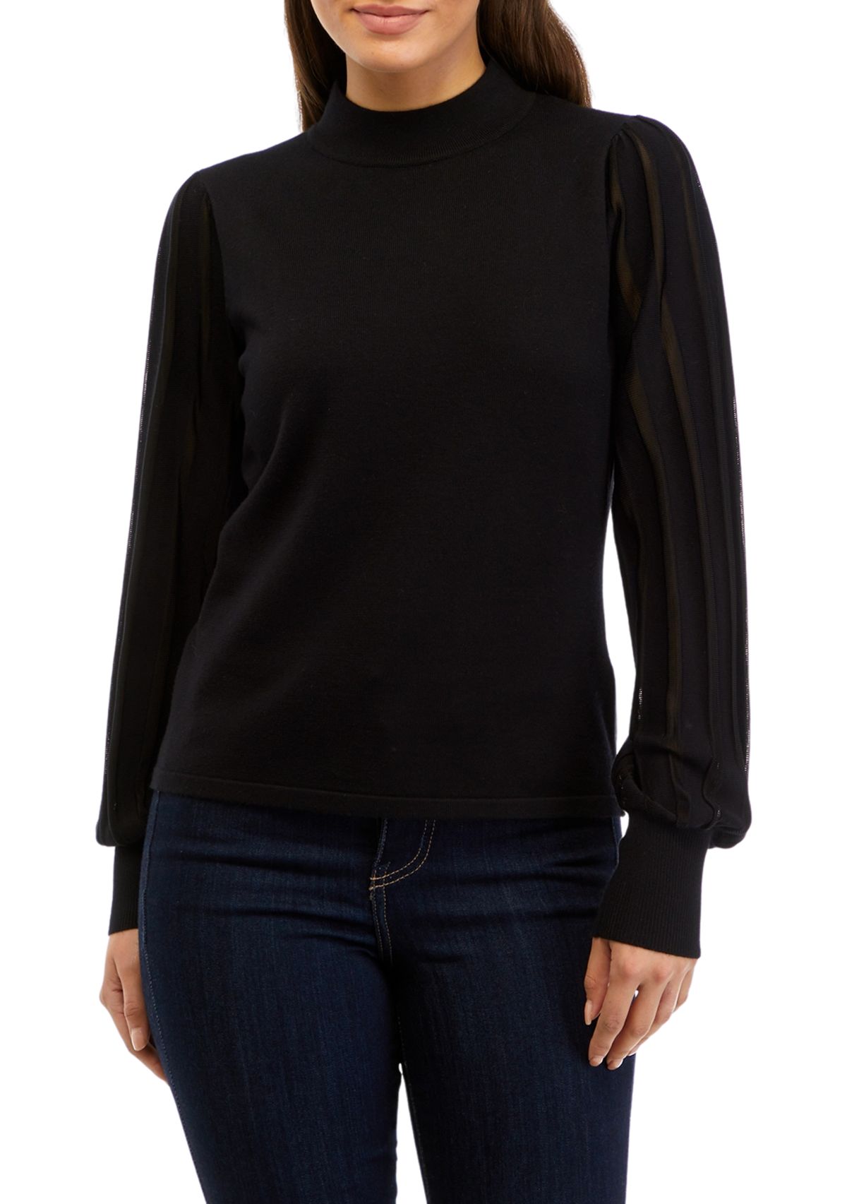 Petite Blouson Sleeve Mock Neck Top 