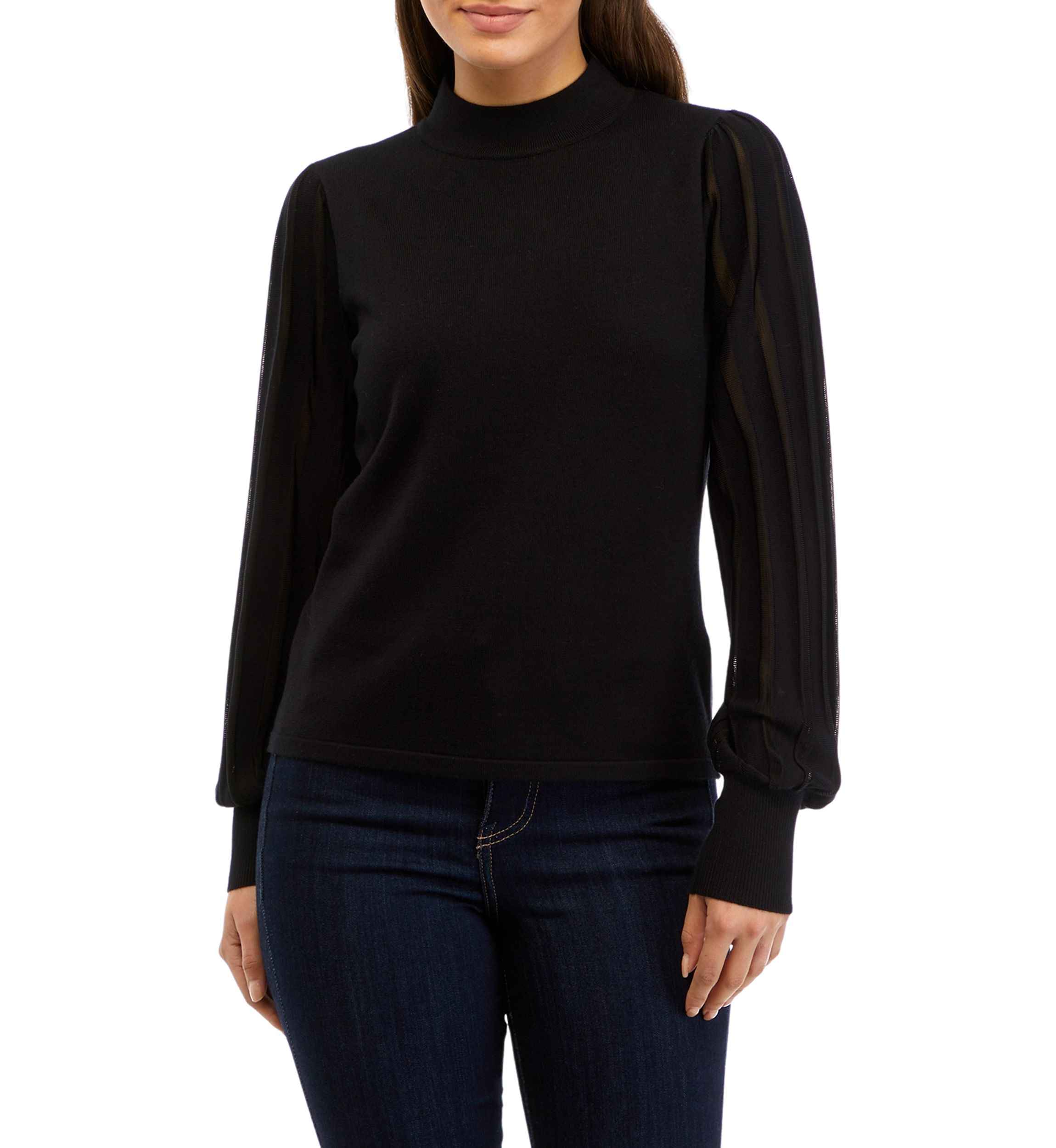 Petite Blouson Sleeve Mock Neck Top 
