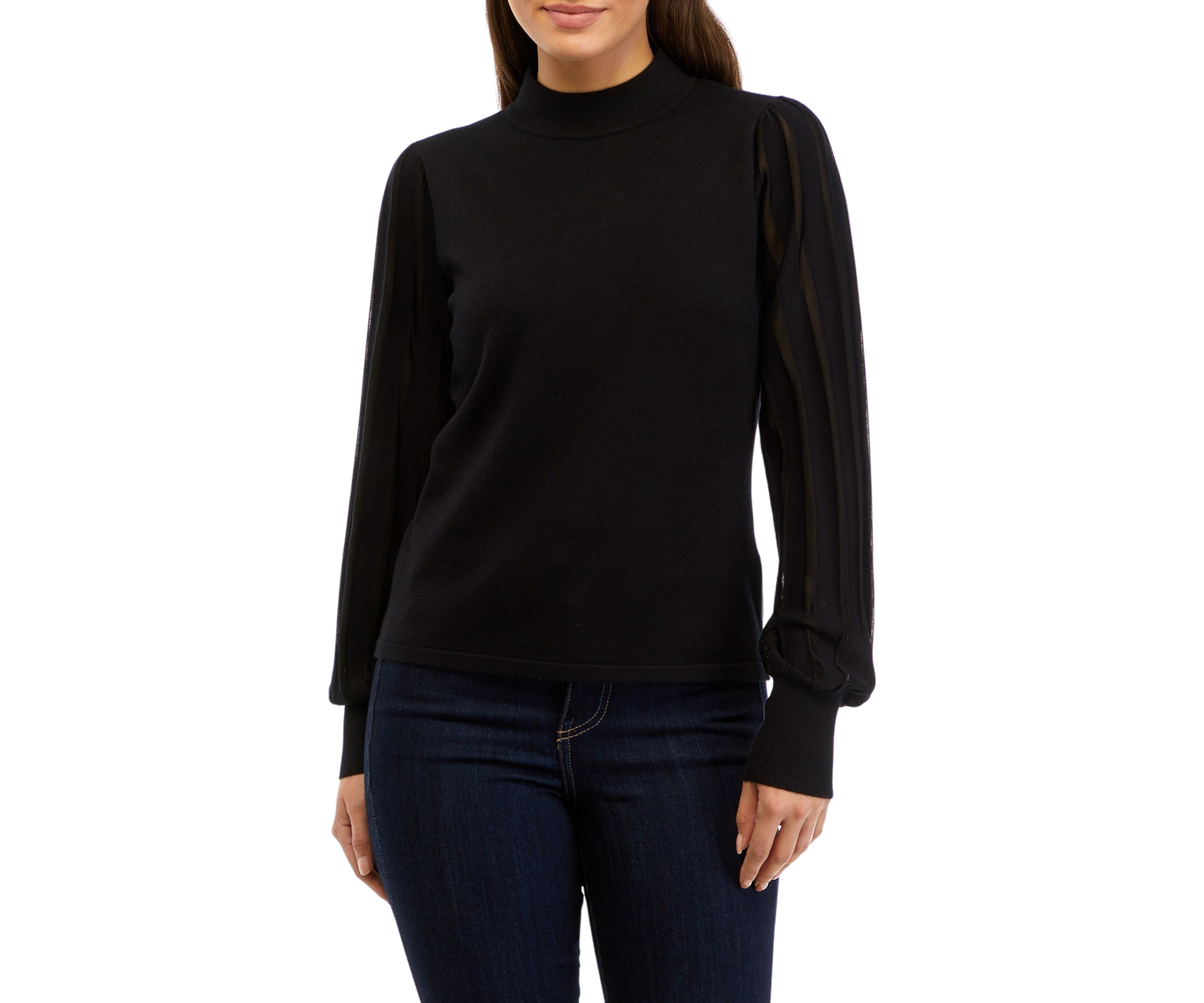 Petite Blouson Sleeve Mock Neck Top 