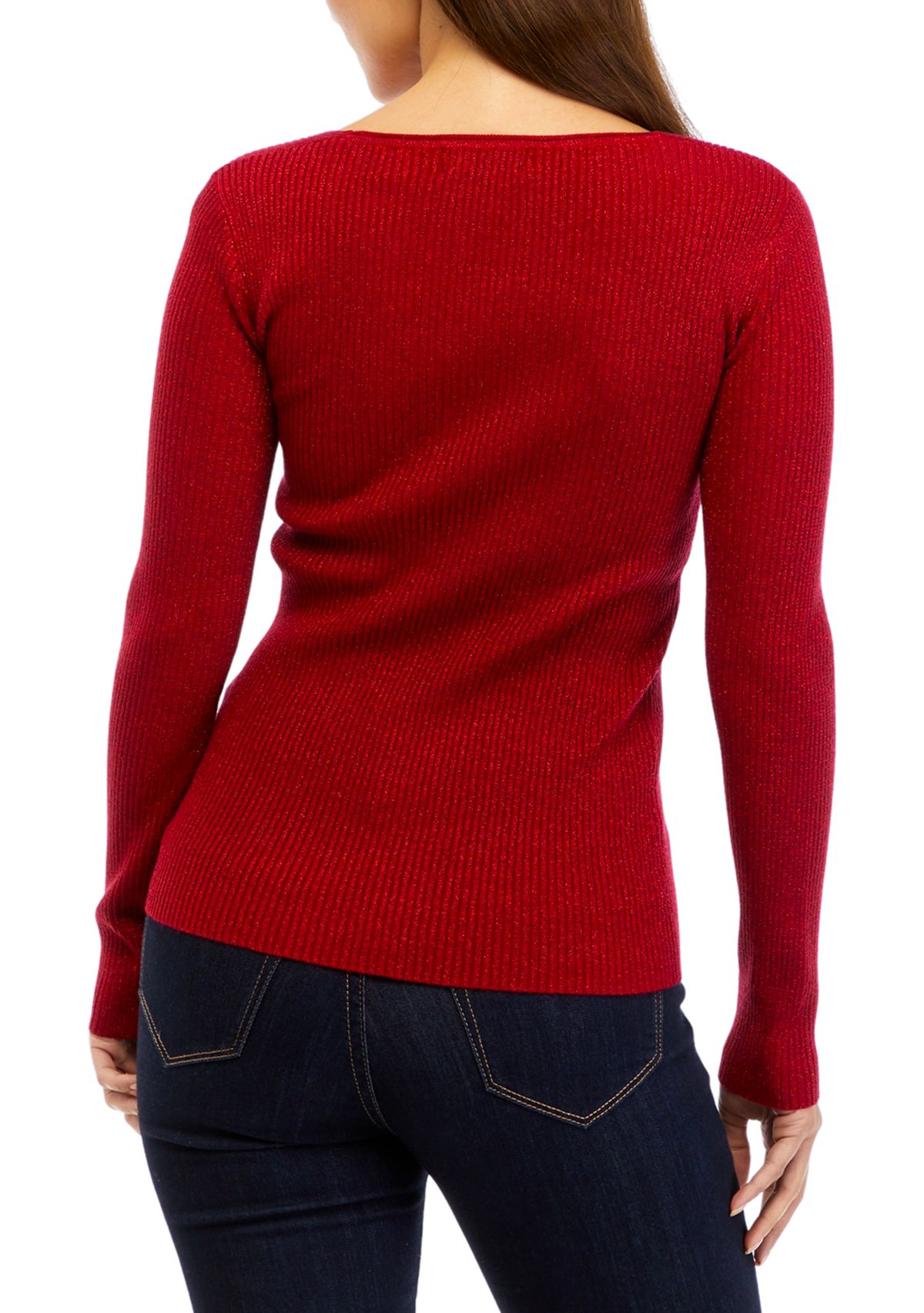 Petite Long Sleeve Asymmetrical Neck Ribbed Sweater 
