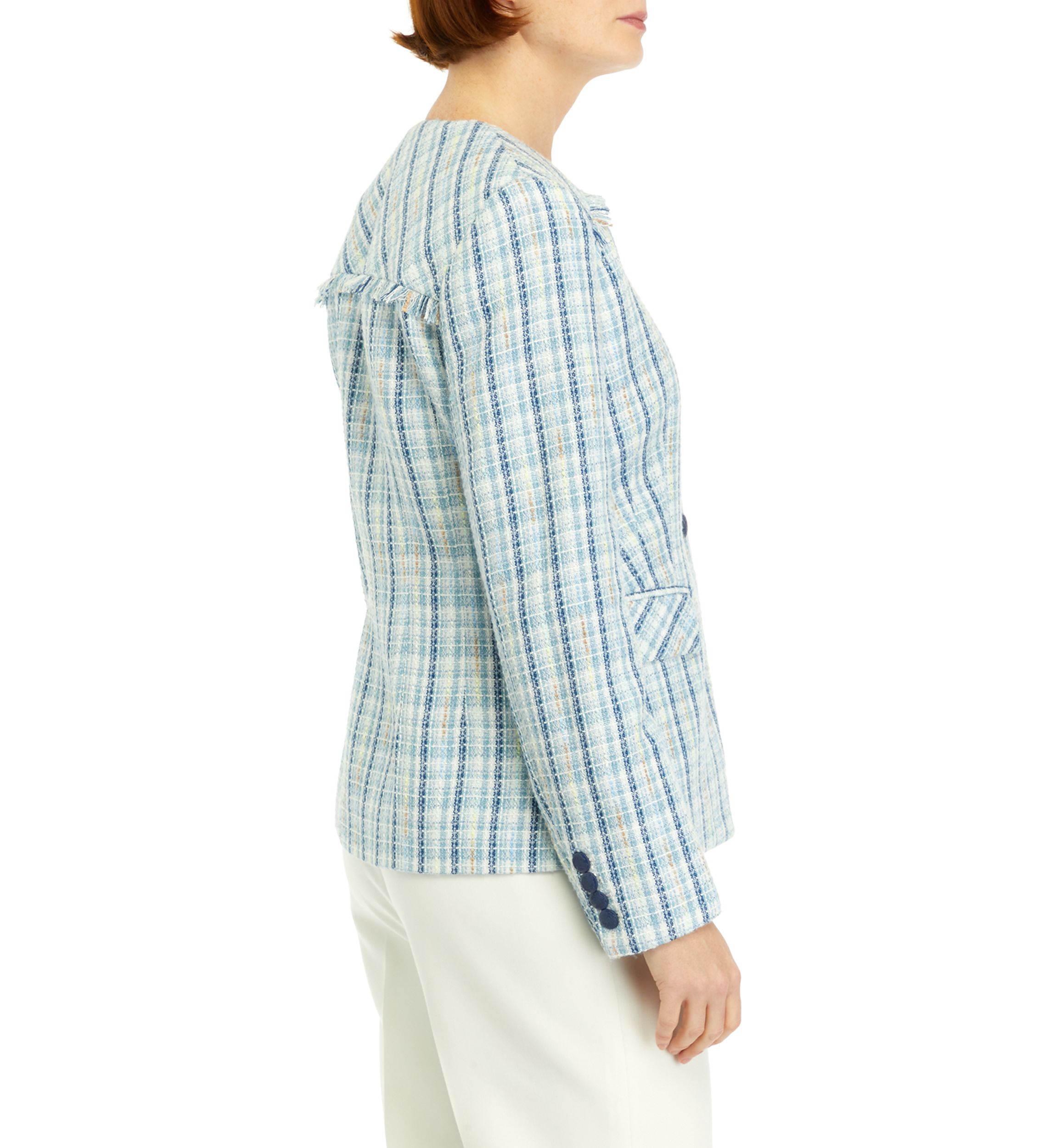 Womens Collarless One Button Tweed Jacket