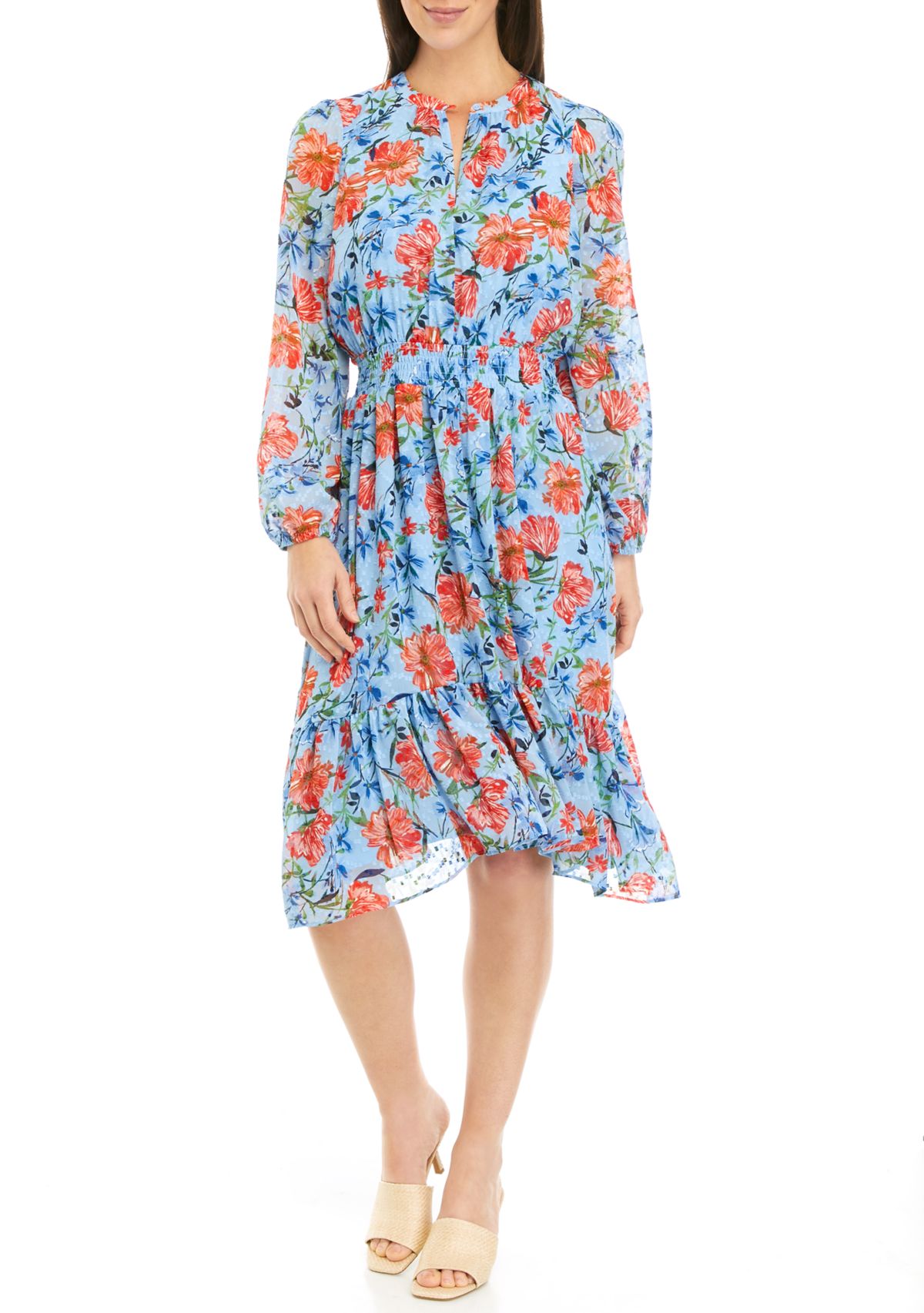 Womens Smocked Waist Floral Printed Dress
