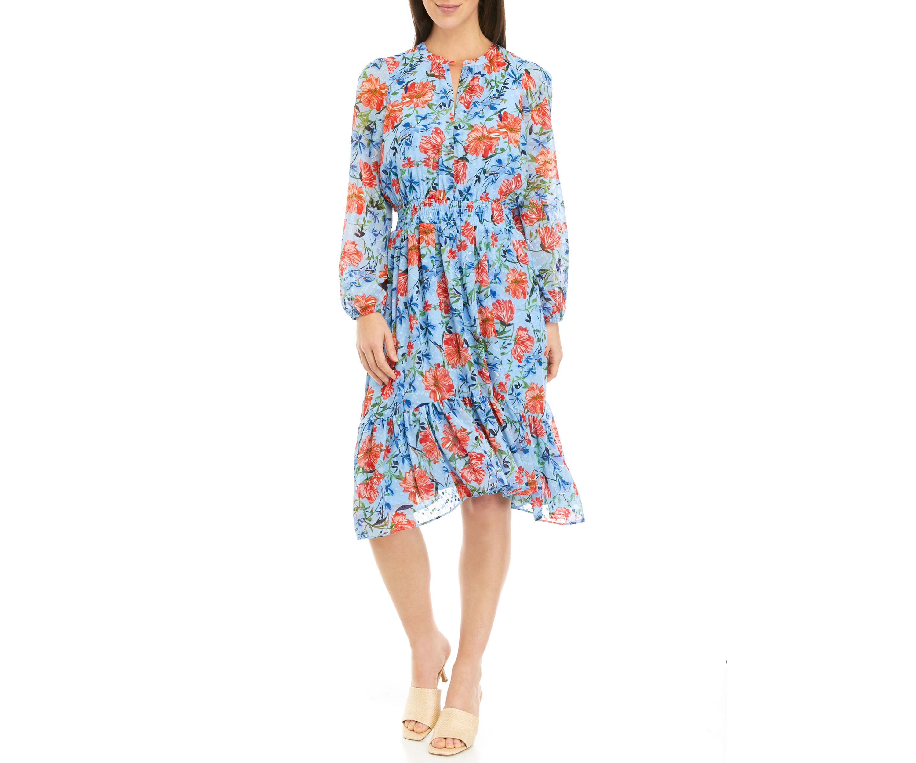 Womens Smocked Waist Floral Printed Dress
