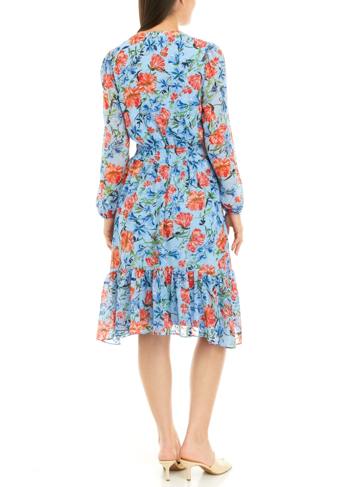 Womens Smocked Waist Floral Printed Dress