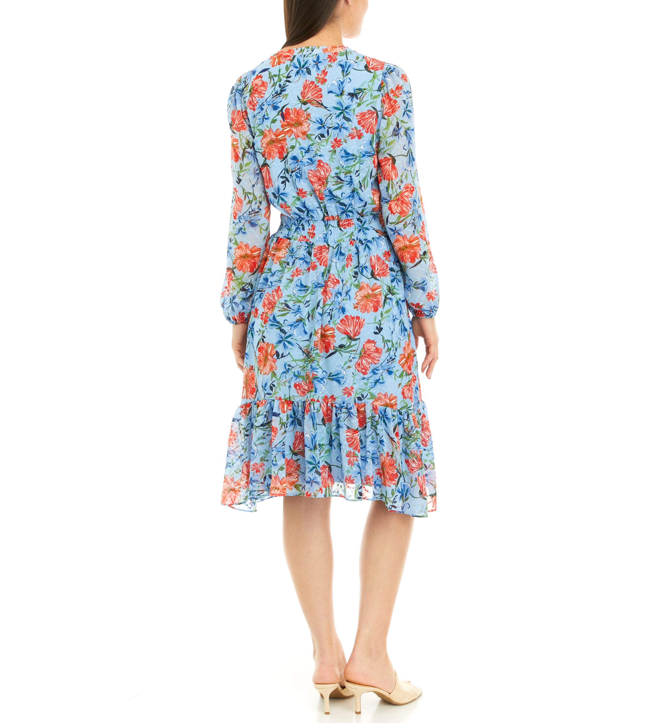 Womens Smocked Waist Floral Printed Dress