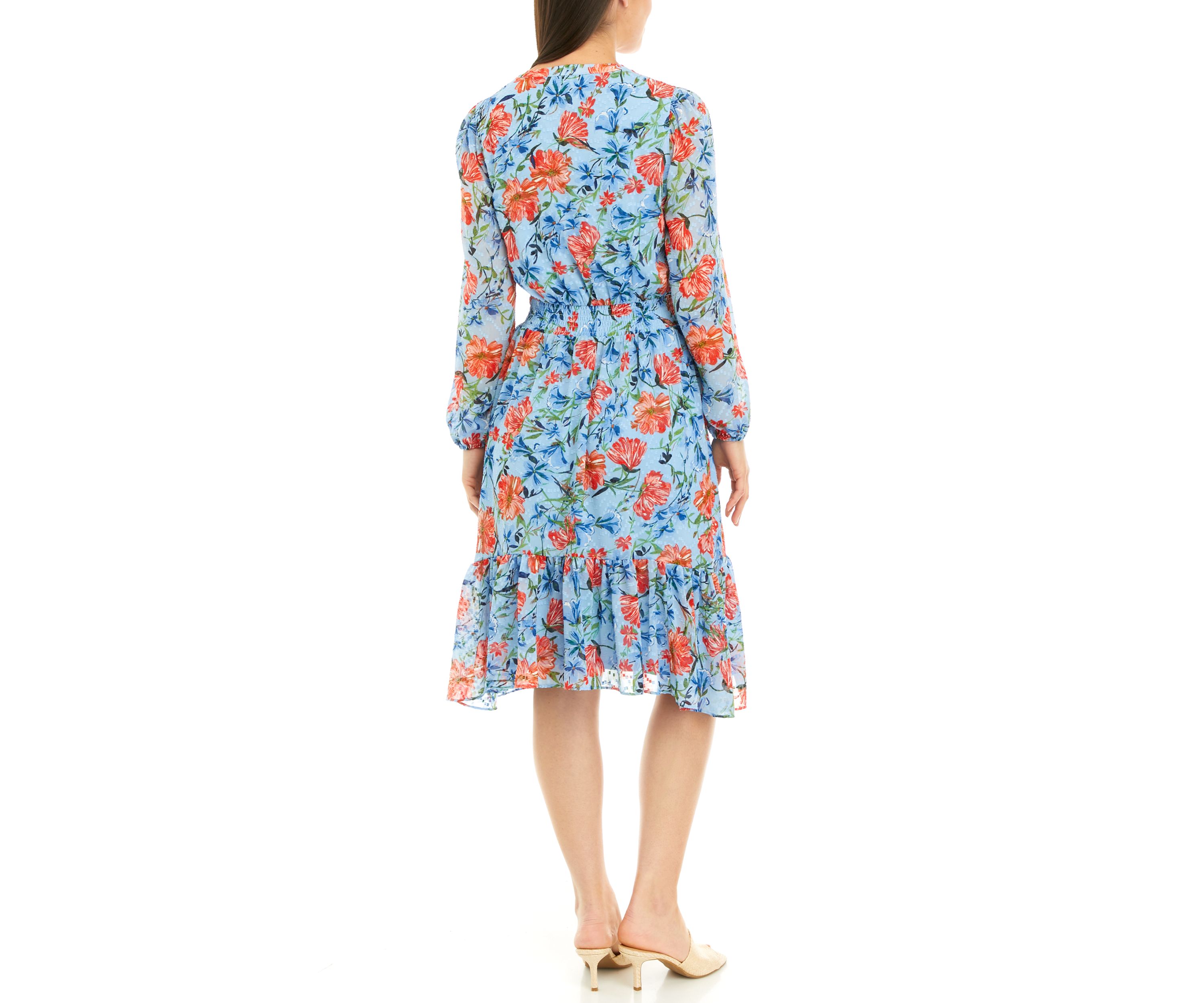 Womens Smocked Waist Floral Printed Dress
