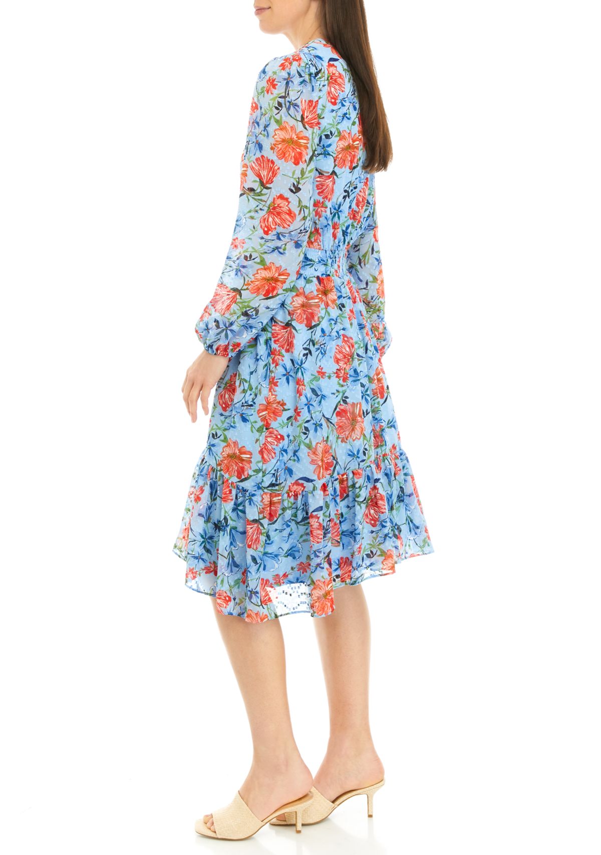 Womens Smocked Waist Floral Printed Dress