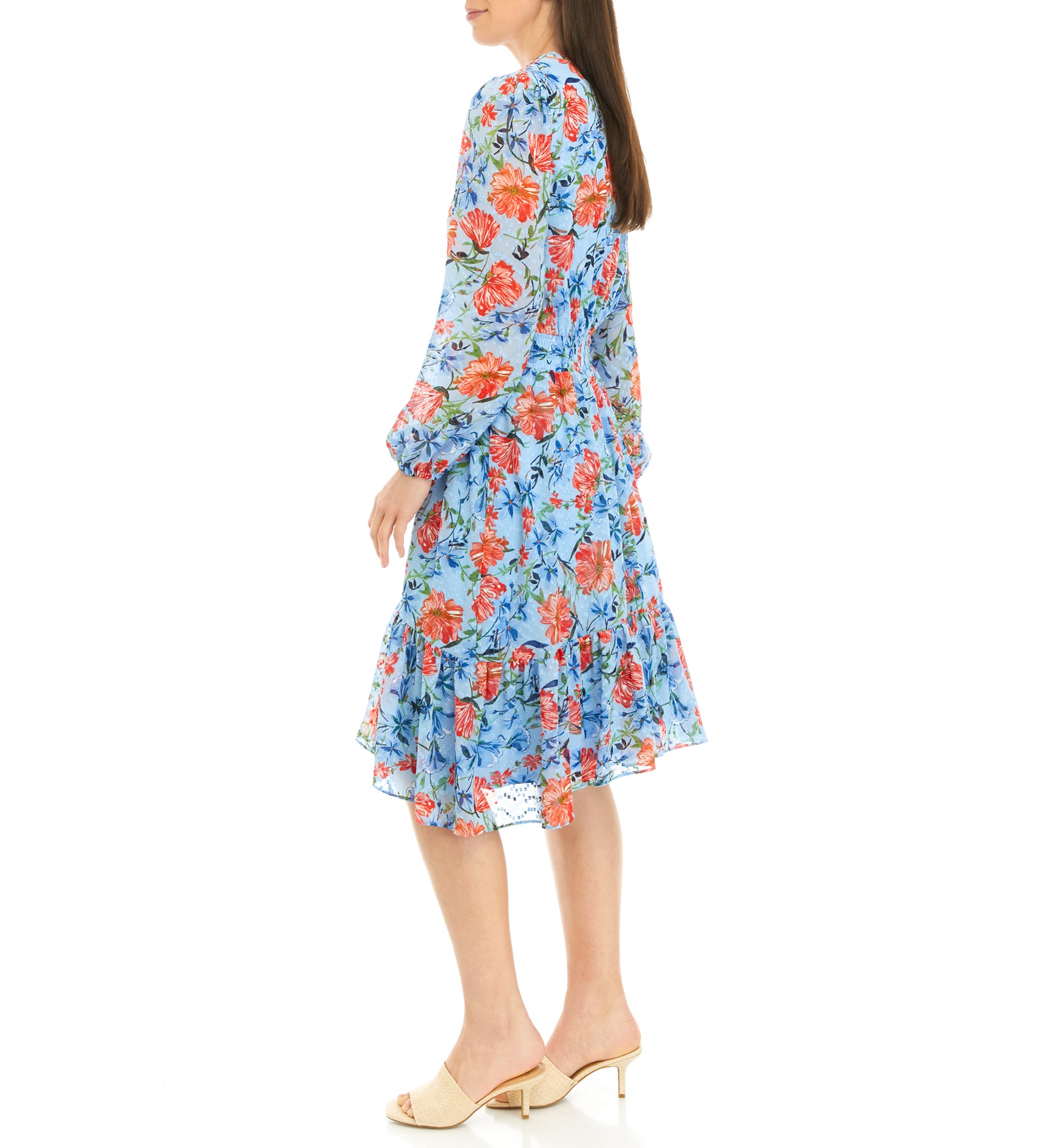 Womens Smocked Waist Floral Printed Dress
