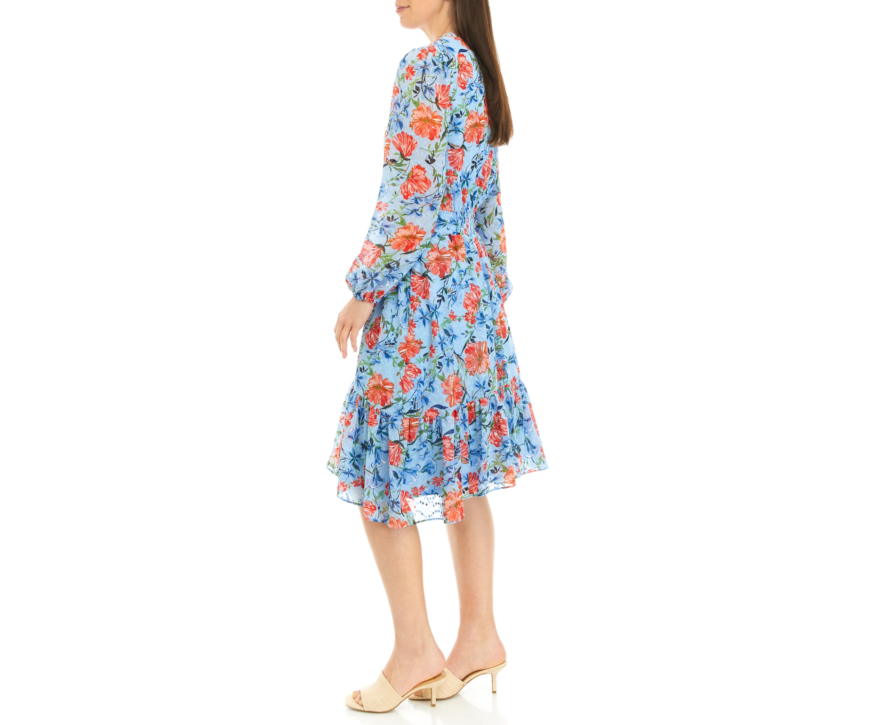 Womens Smocked Waist Floral Printed Dress