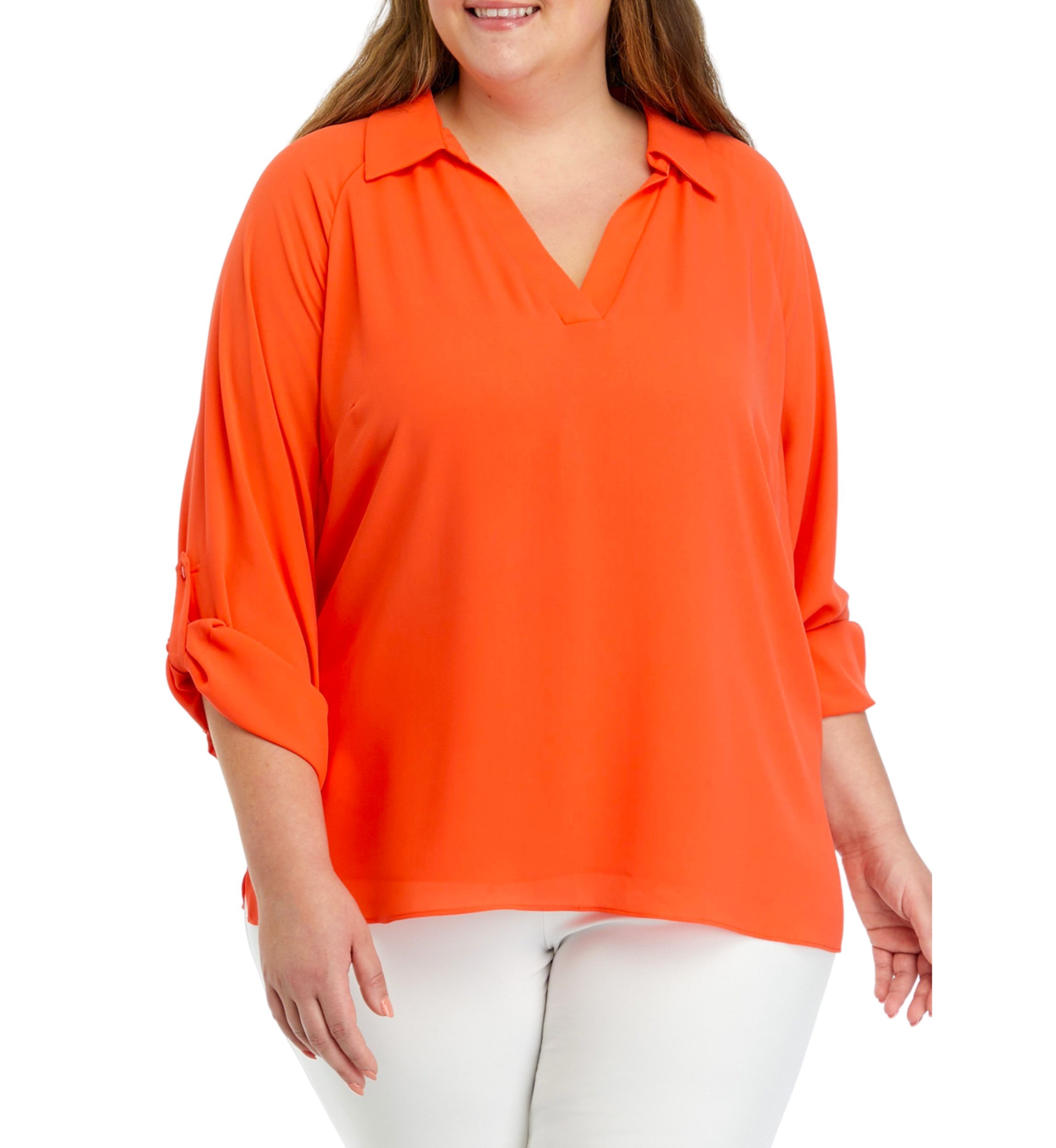 Plus Size 3/4 Sleeve Collared Blouse