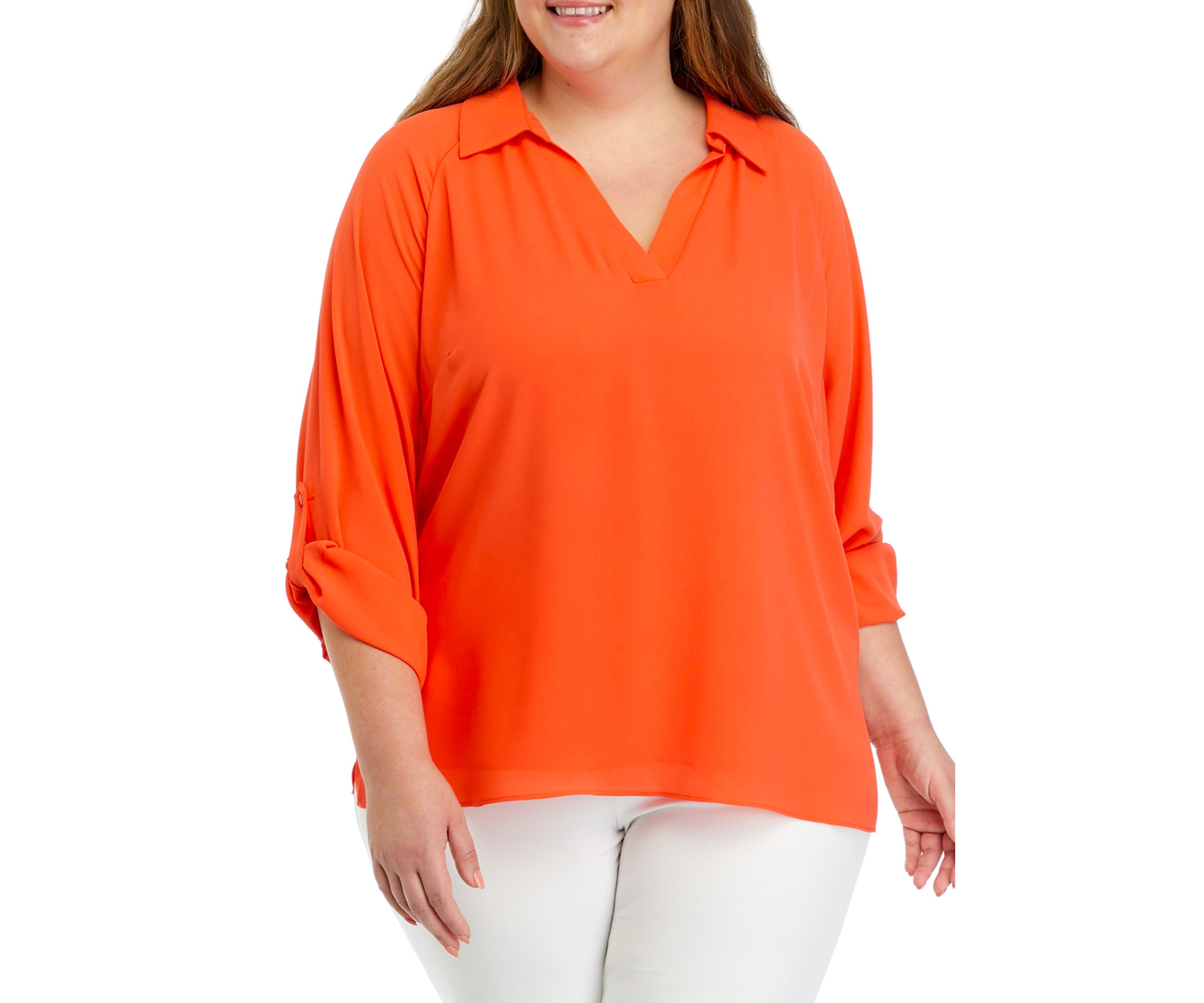 Plus Size 3/4 Sleeve Collared Blouse
