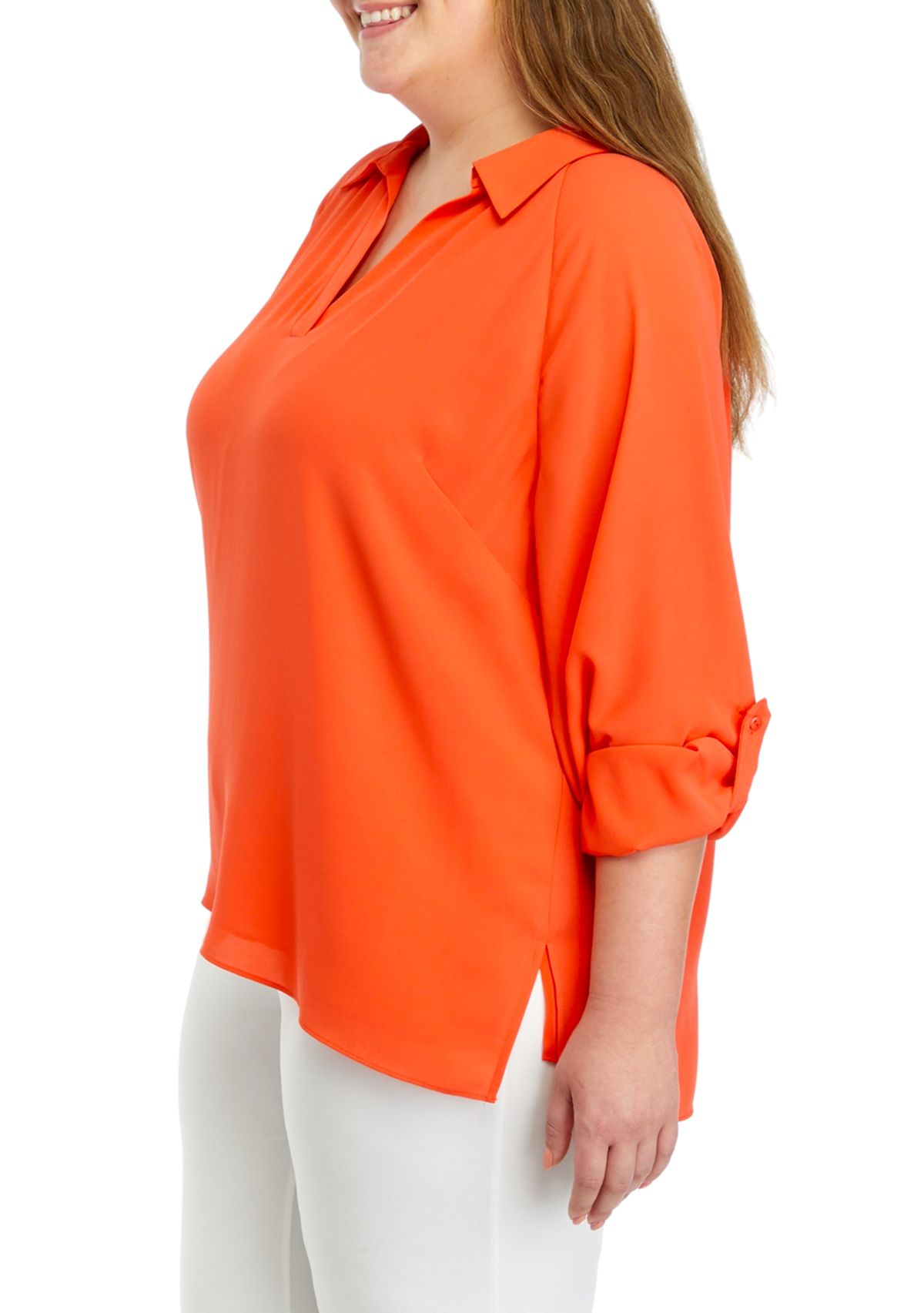 Plus Size 3/4 Sleeve Collared Blouse