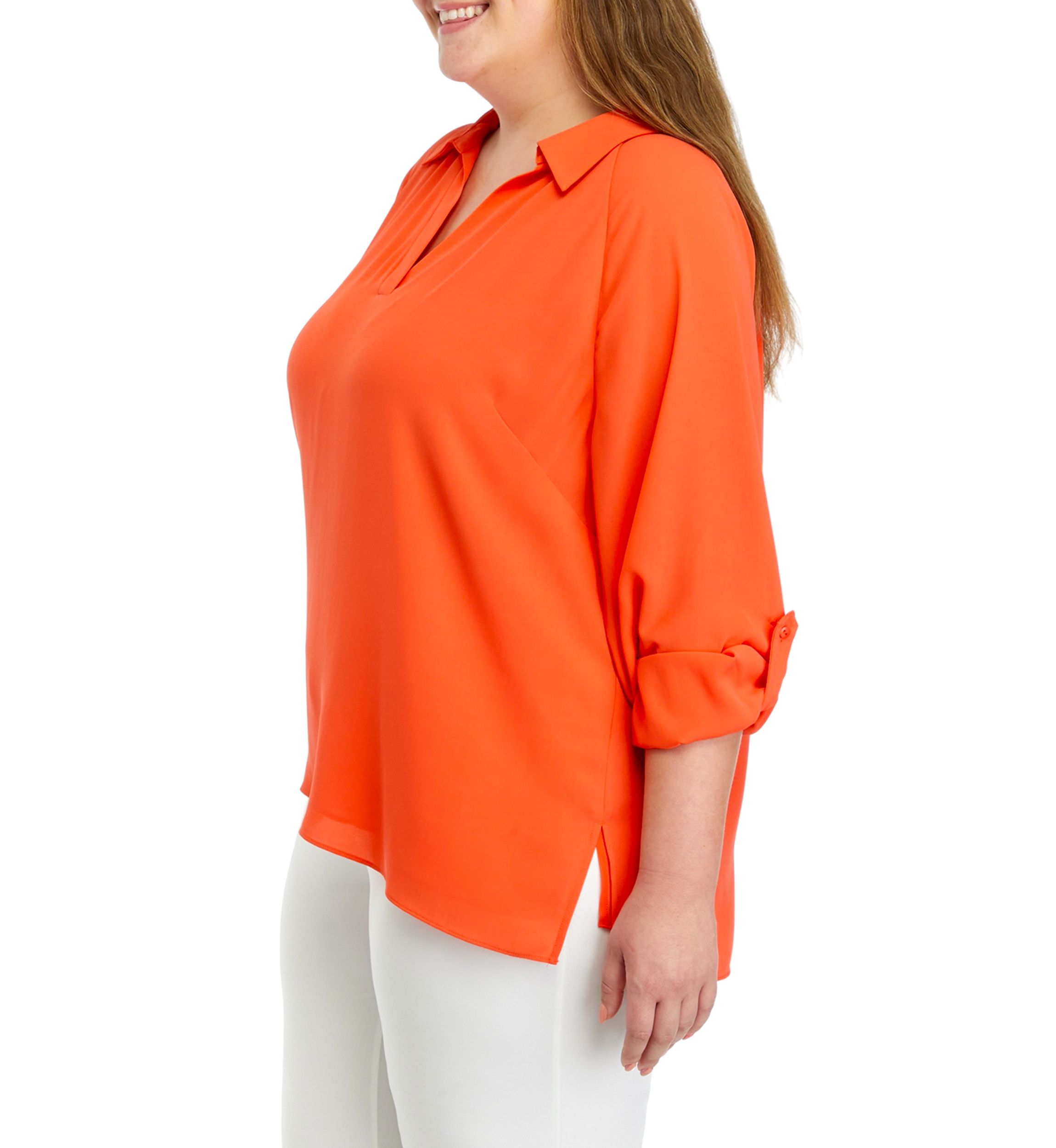 Plus Size 3/4 Sleeve Collared Blouse