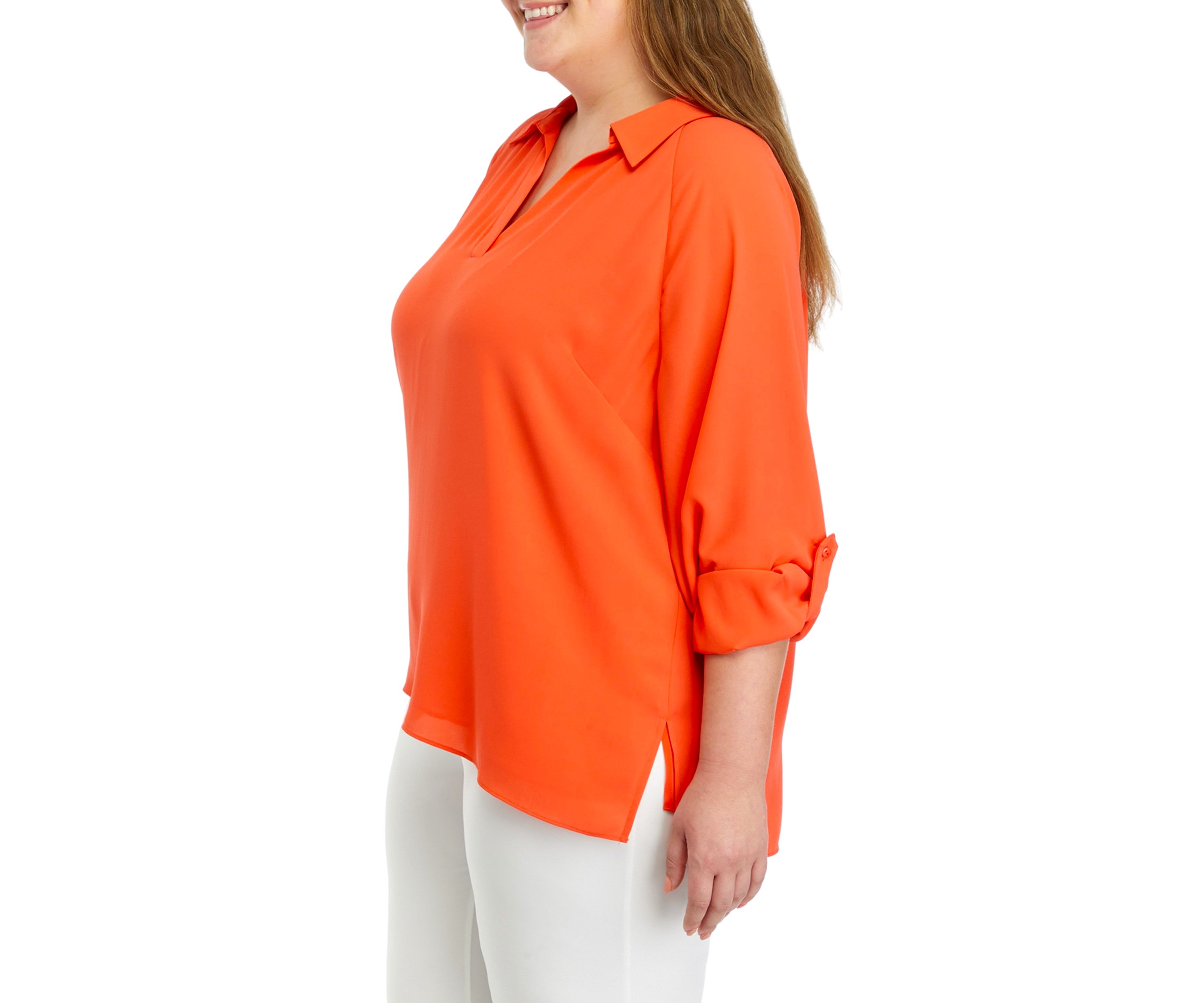 Plus Size 3/4 Sleeve Collared Blouse