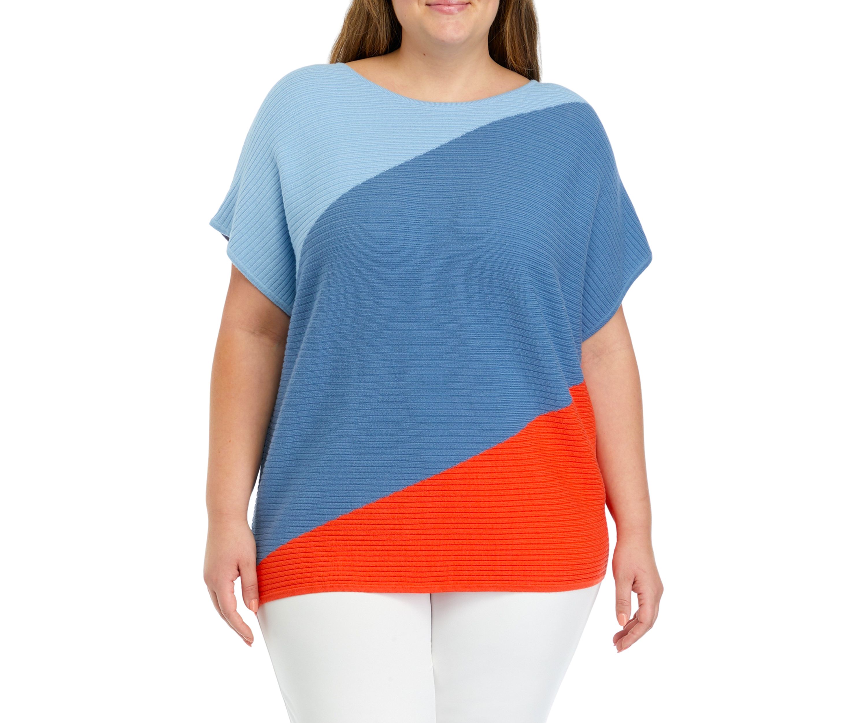 Plus Size Asymmetrical Color Block Sweater