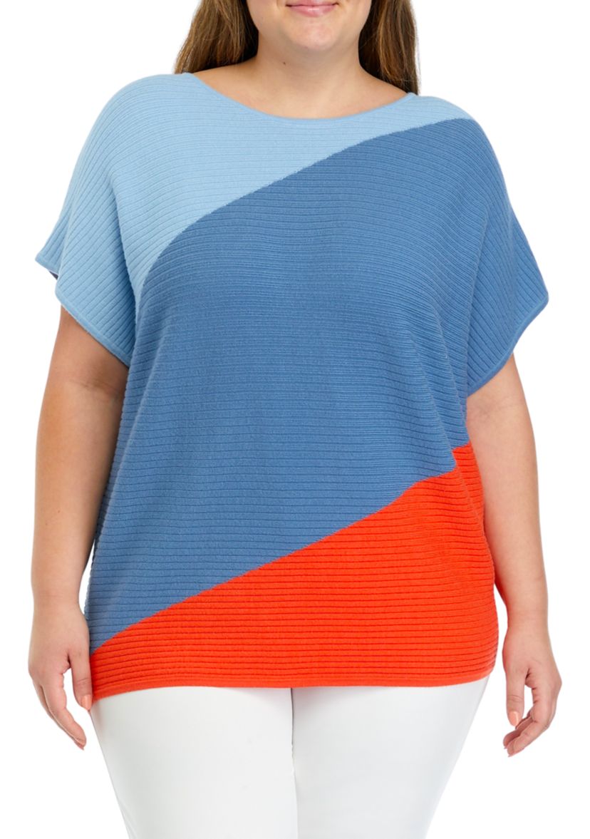 Plus Size Asymmetrical Color Block Sweater