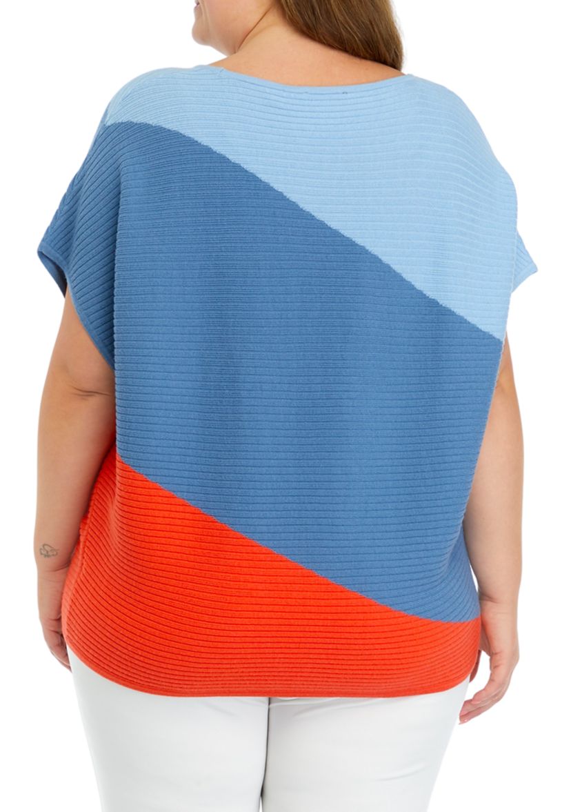Plus Size Asymmetrical Color Block Sweater