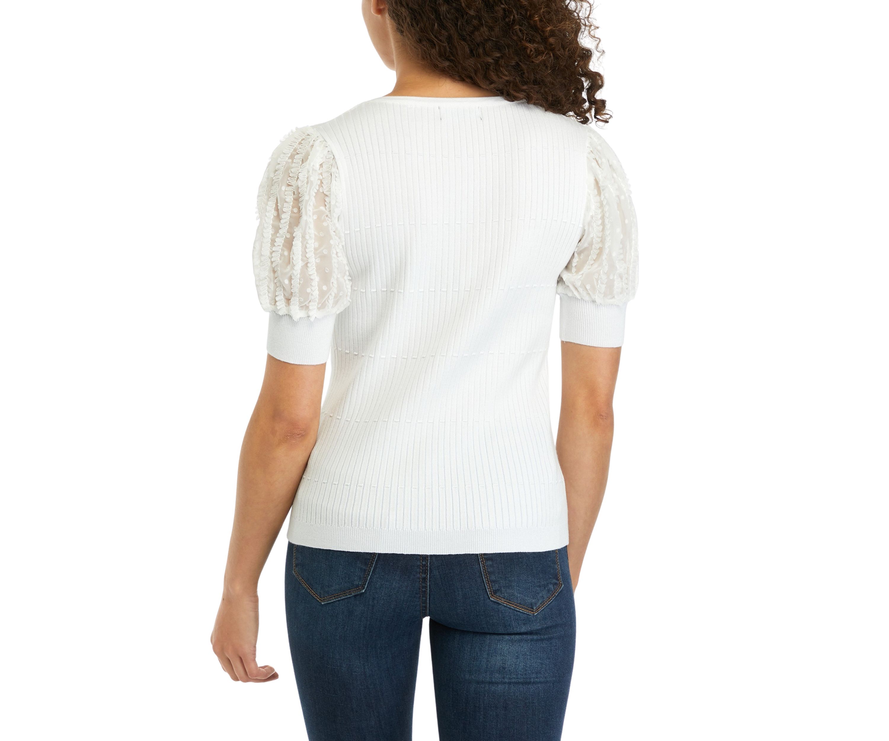 Petite Elbow Sleeve Mixed Media Top
