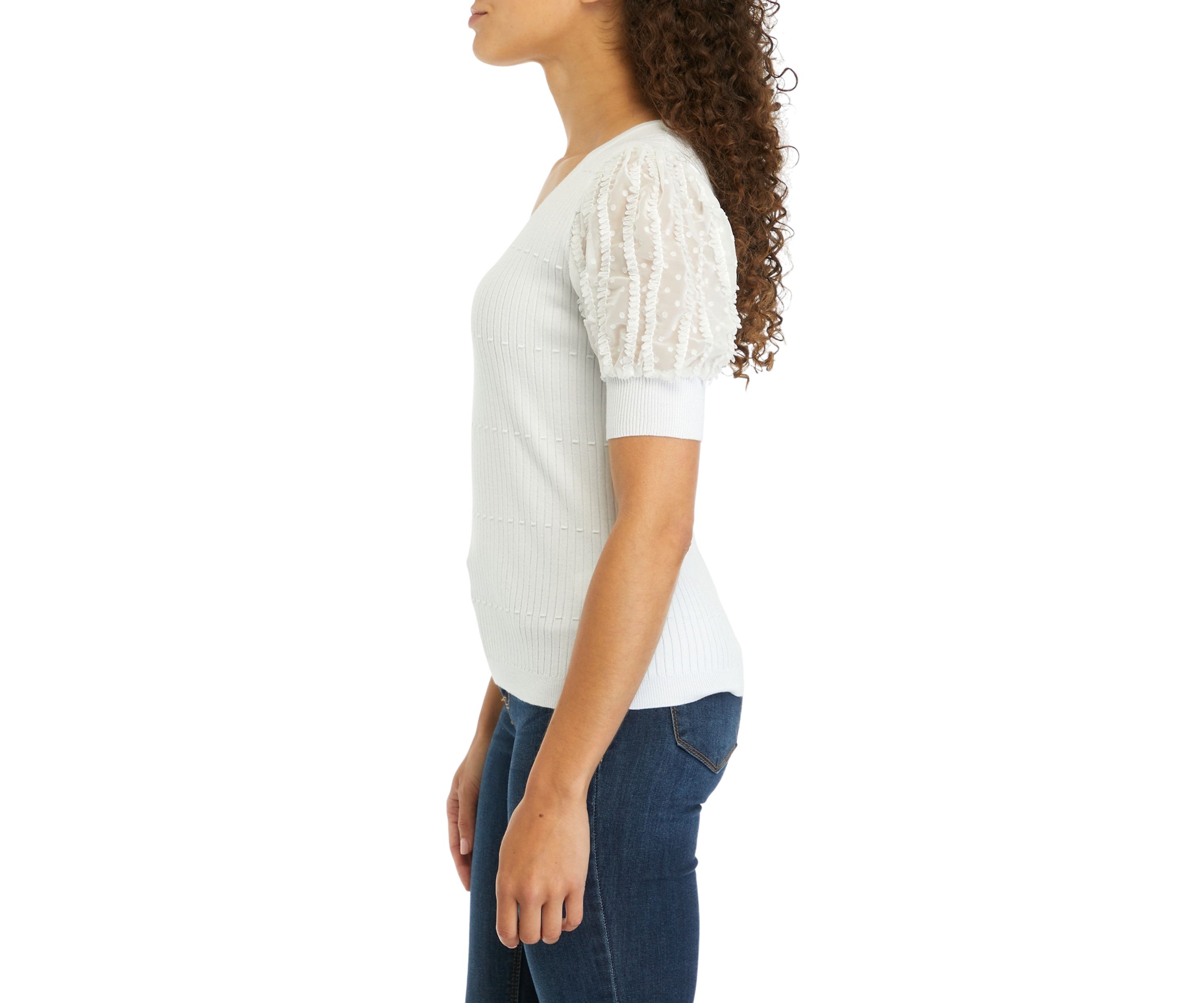 Petite Elbow Sleeve Mixed Media Top