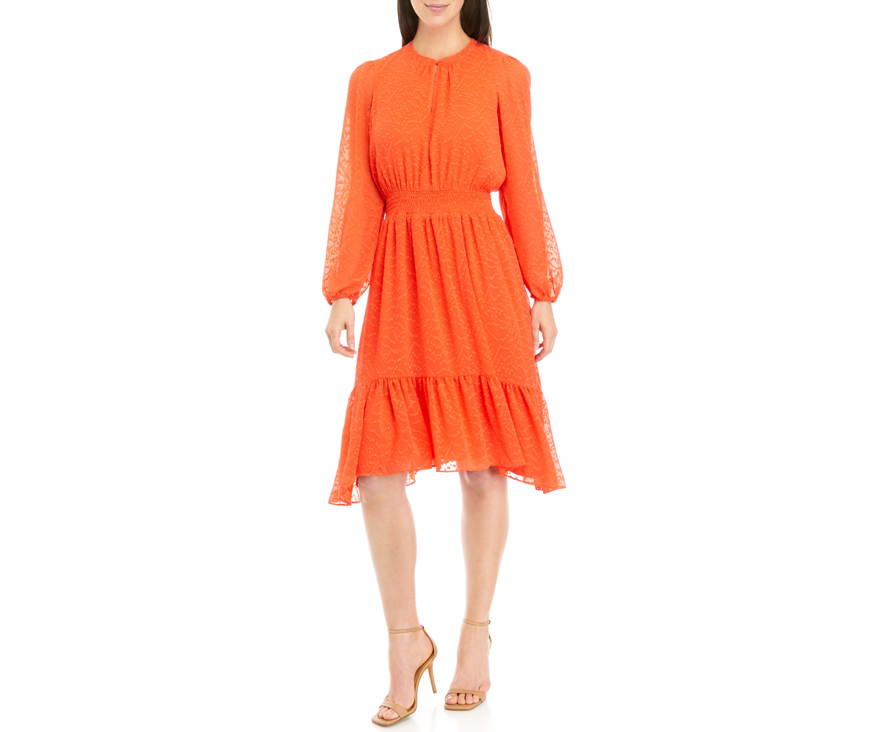 Womens Clip Dot Smocked Waist Dress