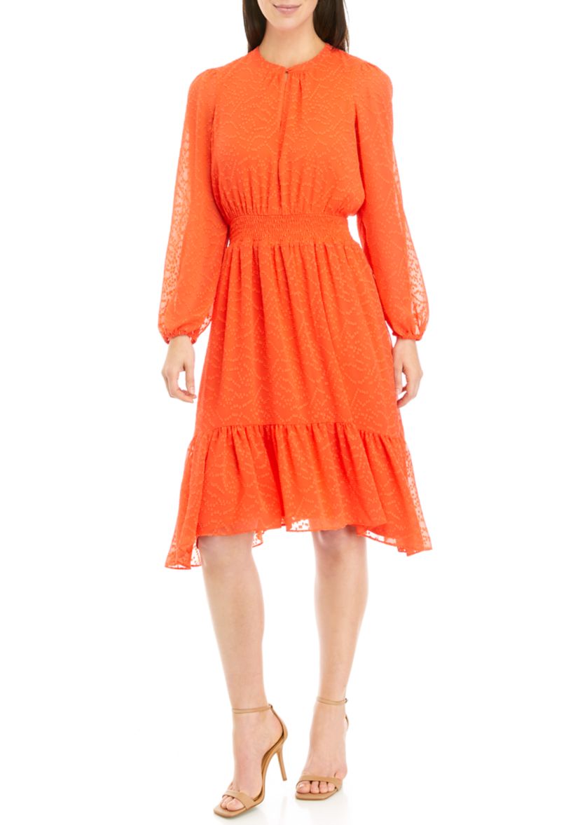Womens Clip Dot Smocked Waist Dress
