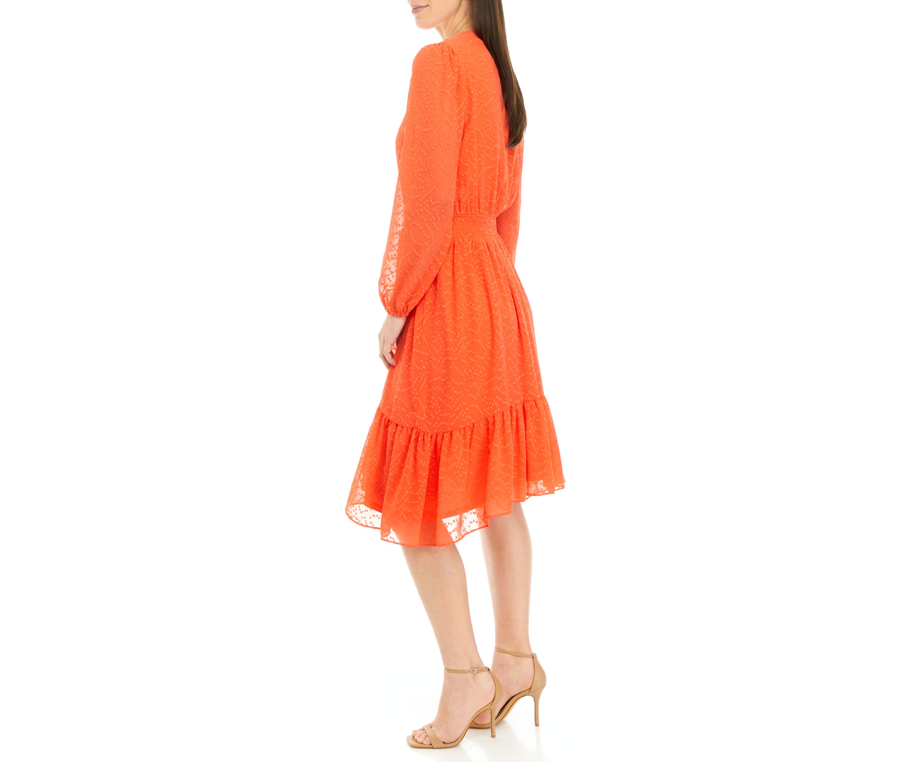 Womens Clip Dot Smocked Waist Dress