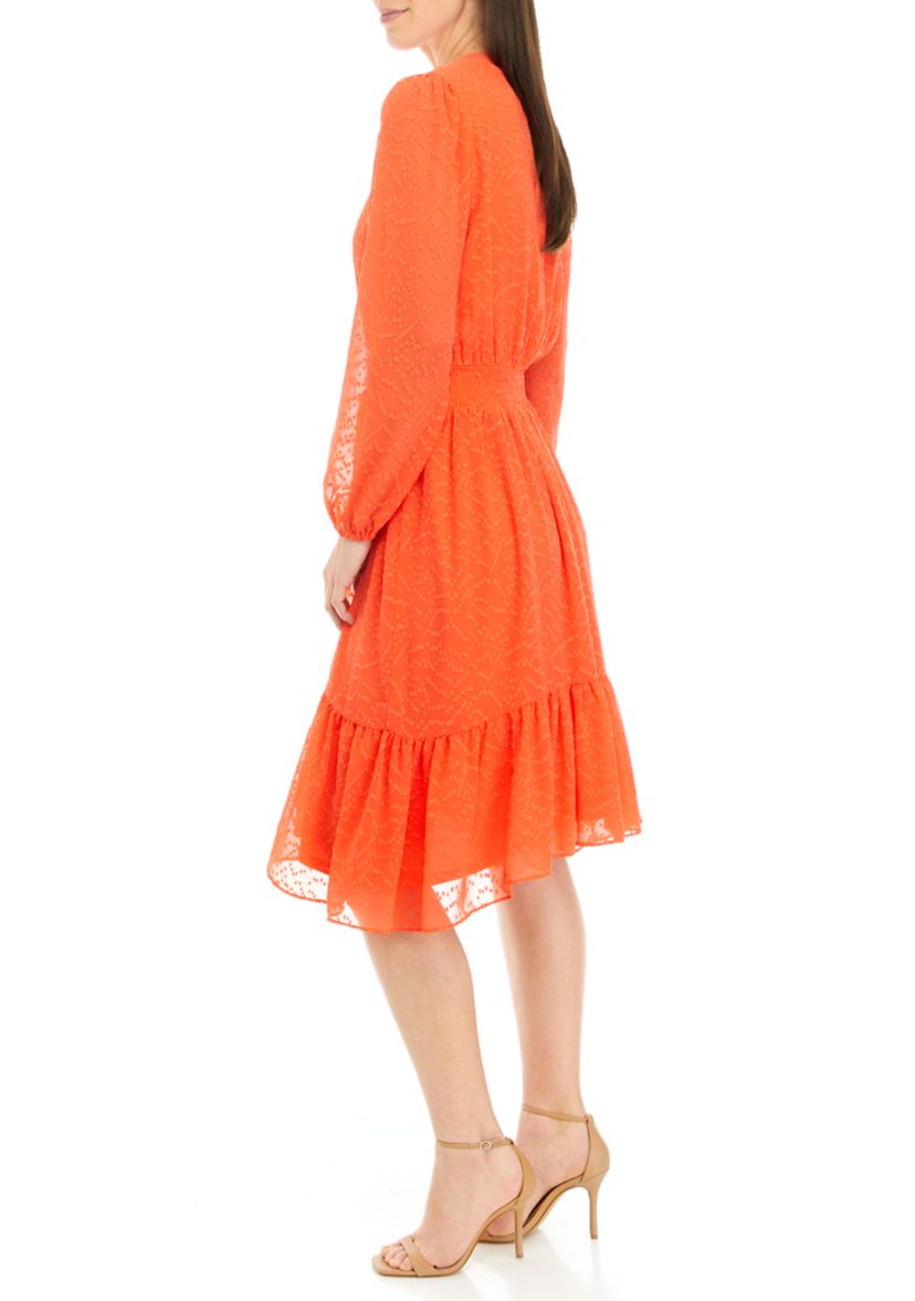Womens Clip Dot Smocked Waist Dress