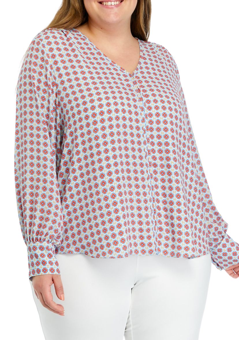 Plus Size Long Sleeve V-Neck Blouse