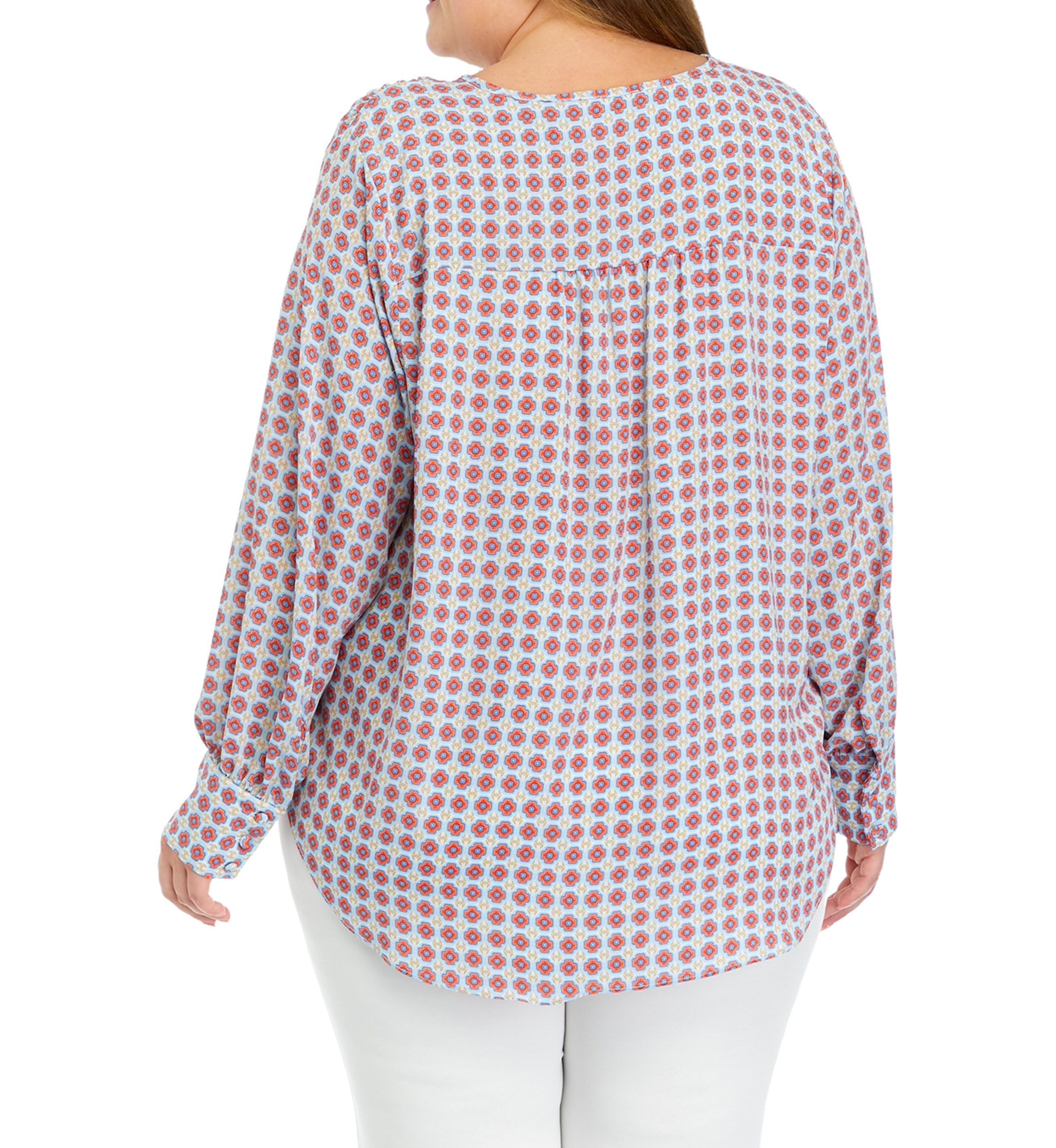 Plus Size Long Sleeve V-Neck Blouse