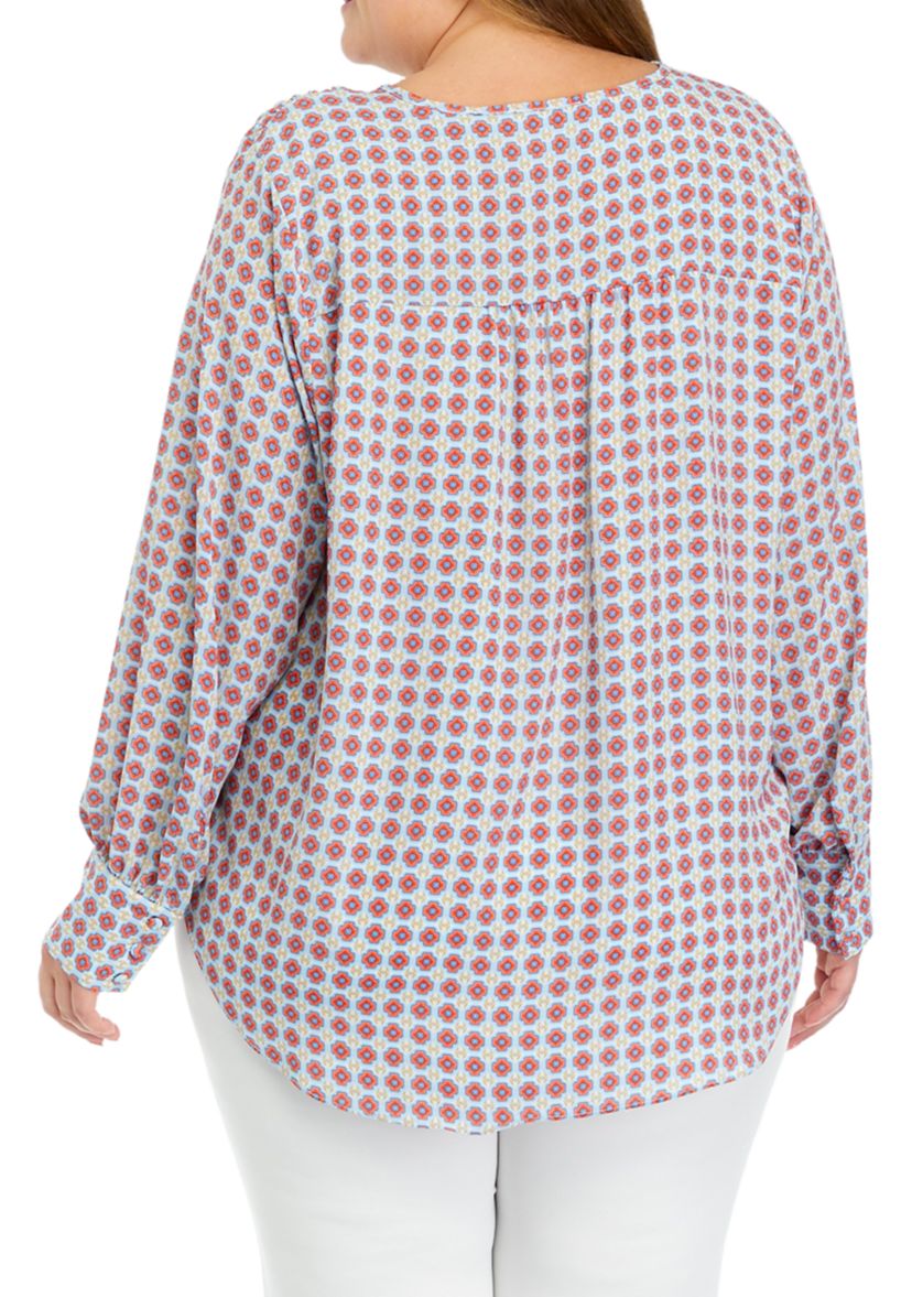 Plus Size Long Sleeve V-Neck Blouse