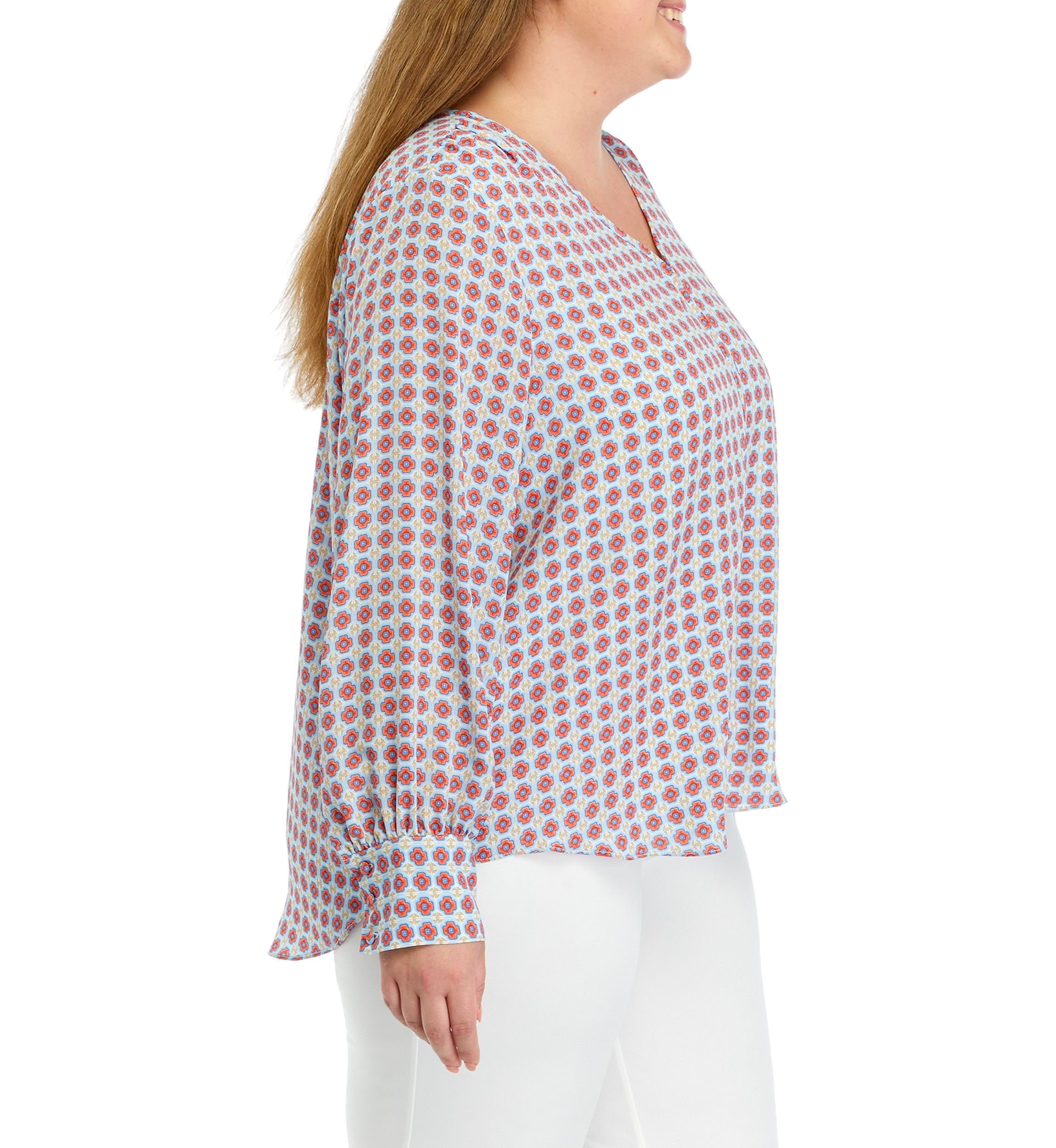 Plus Size Long Sleeve V-Neck Blouse