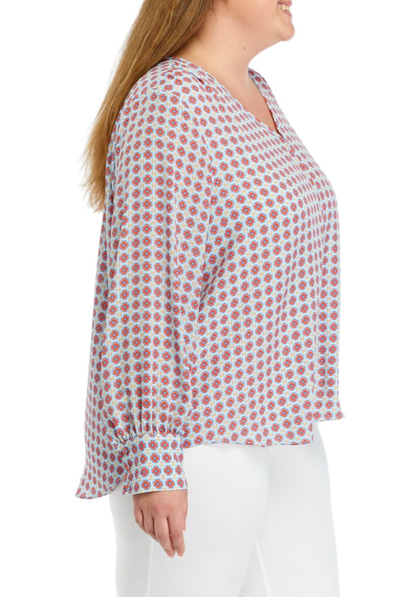 Plus Size Long Sleeve V-Neck Blouse