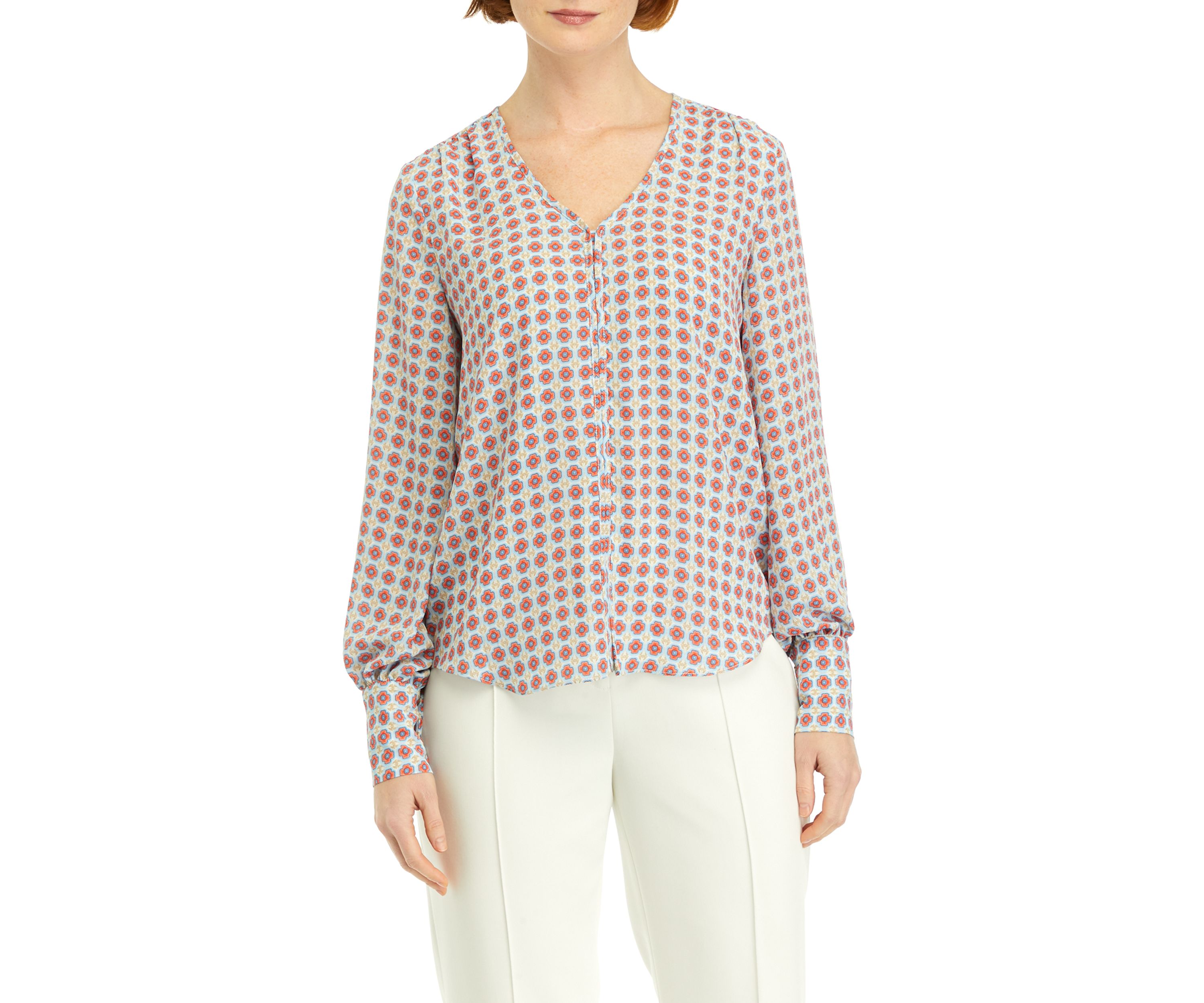 Womens V-Neck Geometric Printed Blouse