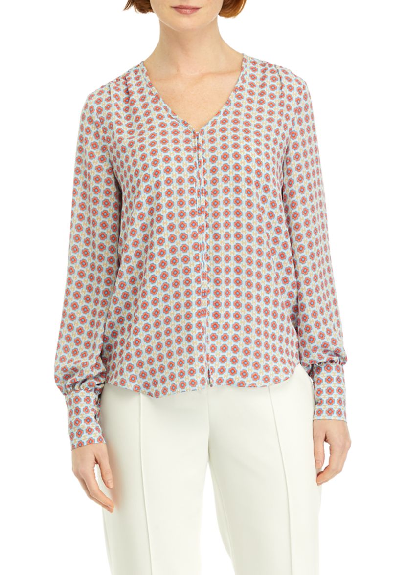 Womens V-Neck Geometric Printed Blouse