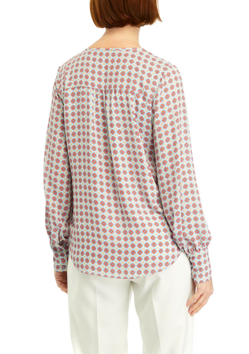 Womens V-Neck Geometric Printed Blouse