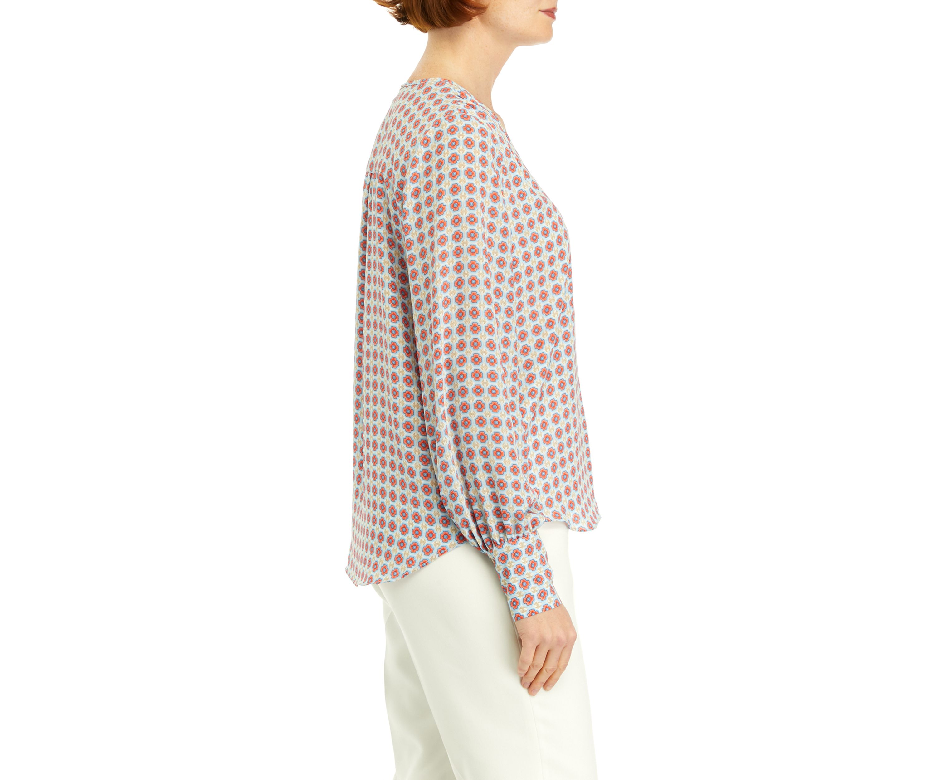Womens V-Neck Geometric Printed Blouse