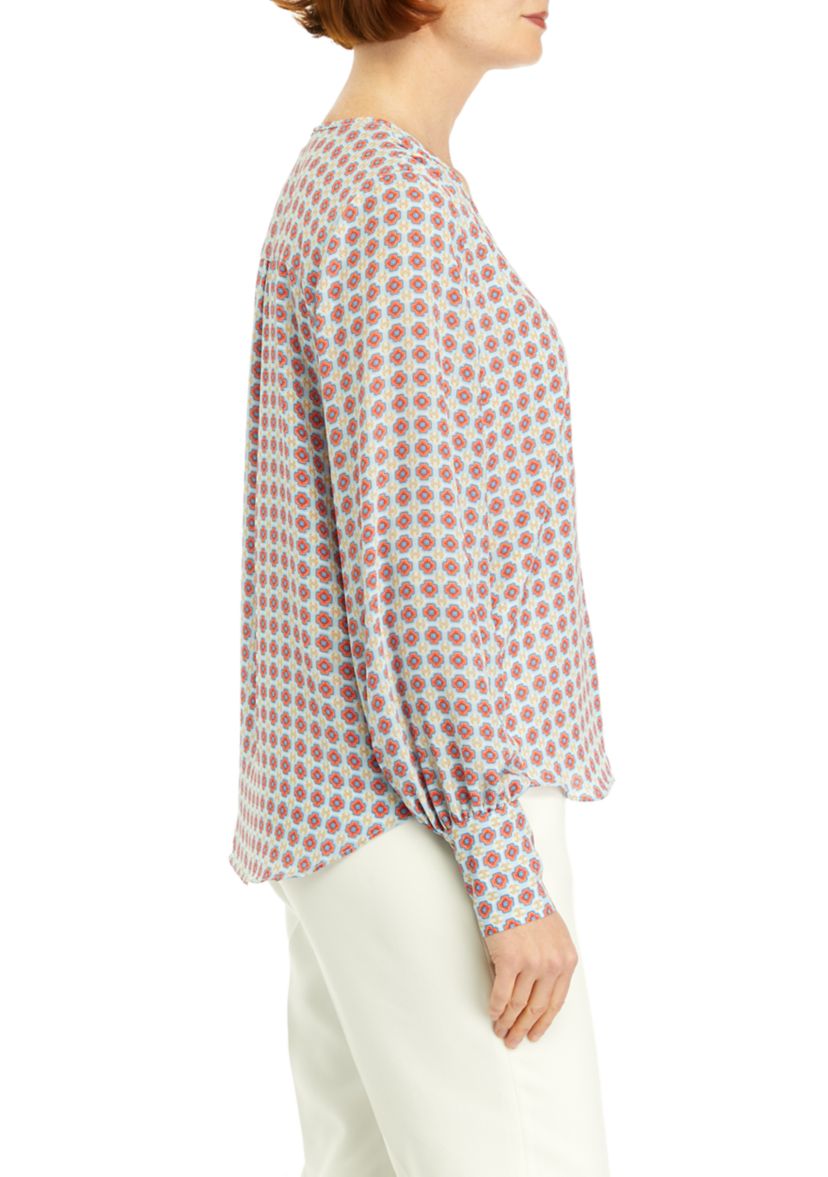 Womens V-Neck Geometric Printed Blouse