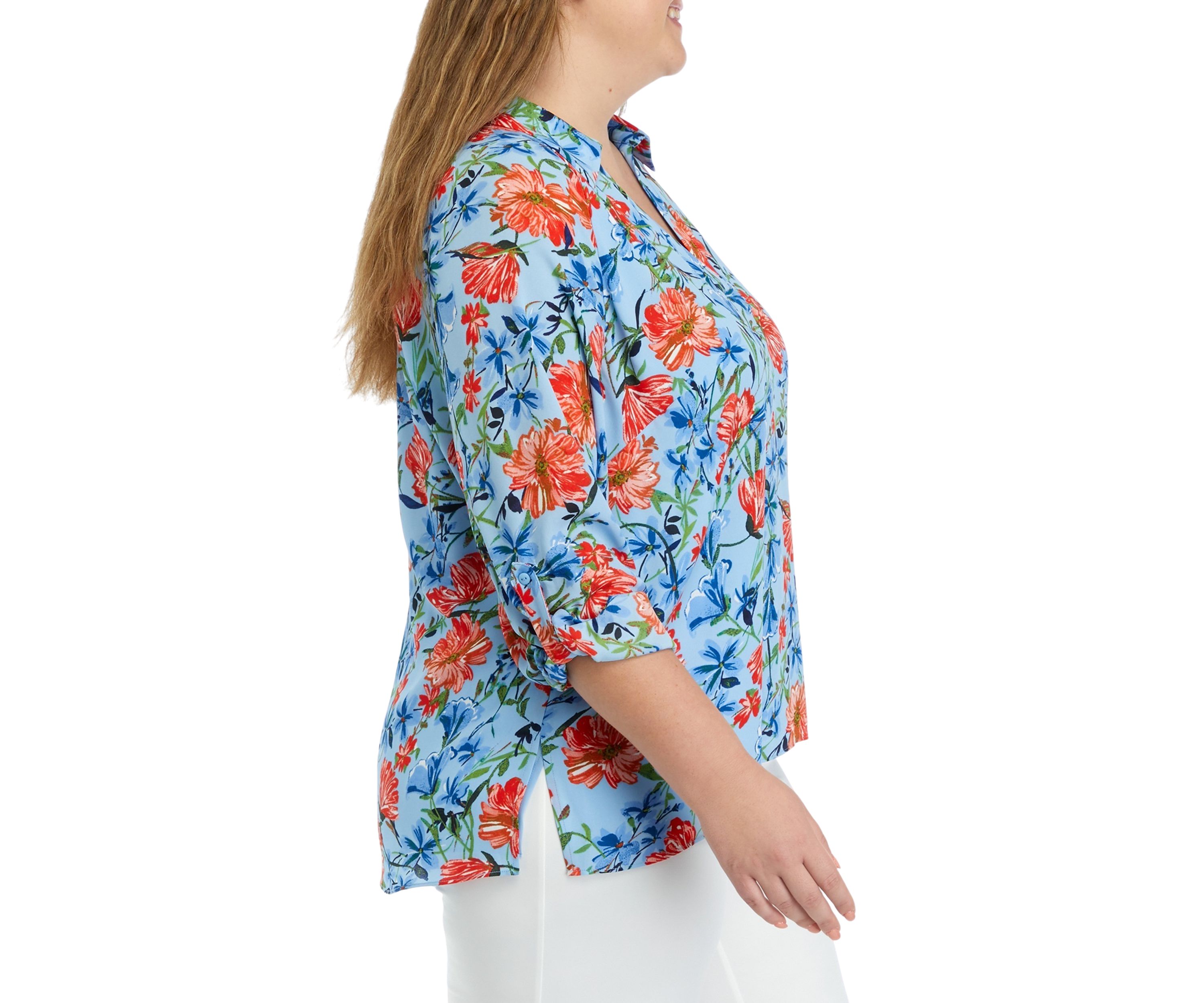 Plus Size 3/4 Sleeve Collared Blouse