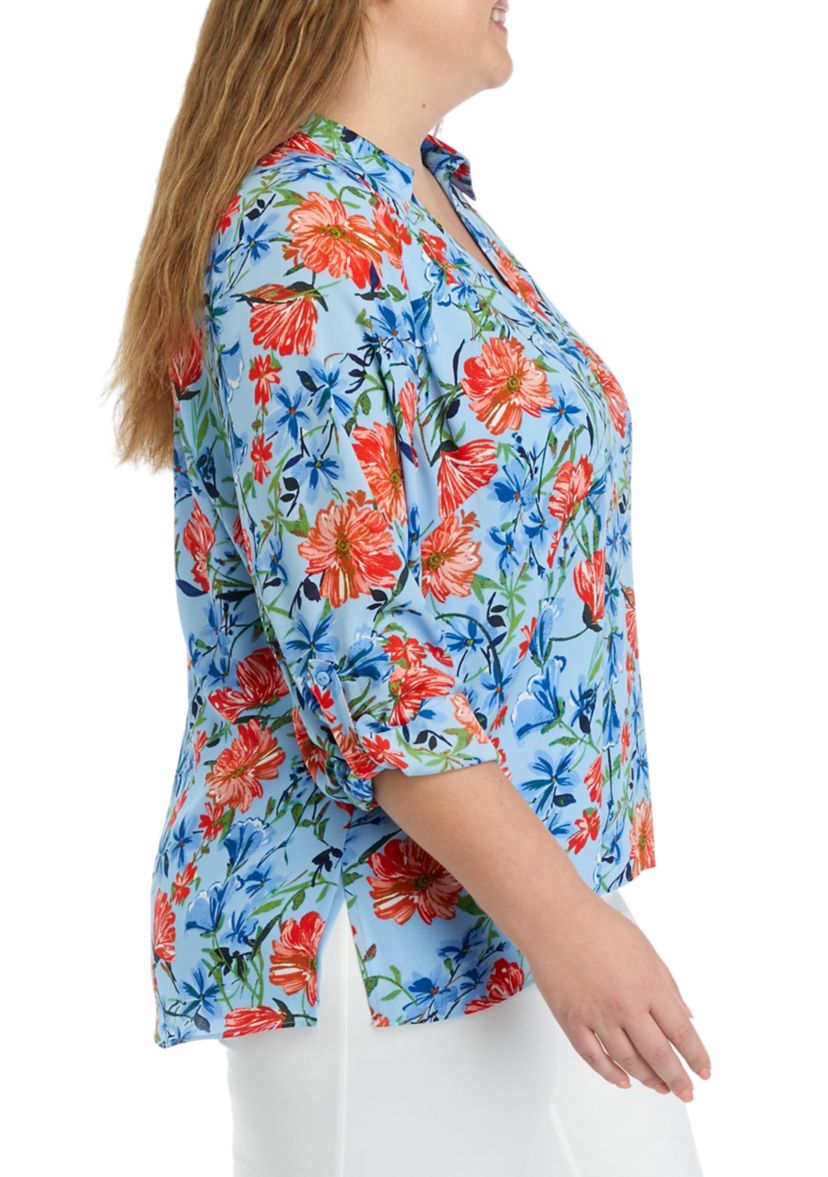 Plus Size 3/4 Sleeve Collared Blouse